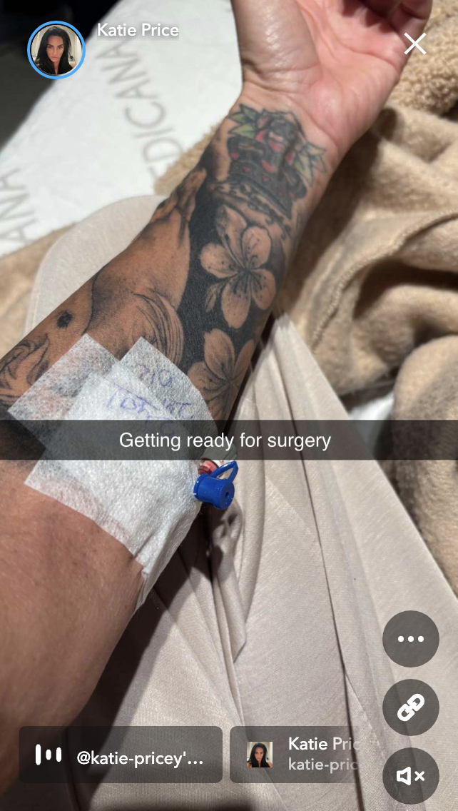 Katie Price's arm with an IV in 