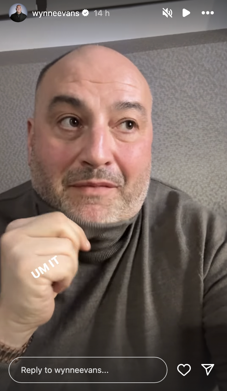 Wynne Evans speaking to camera on Instagram 