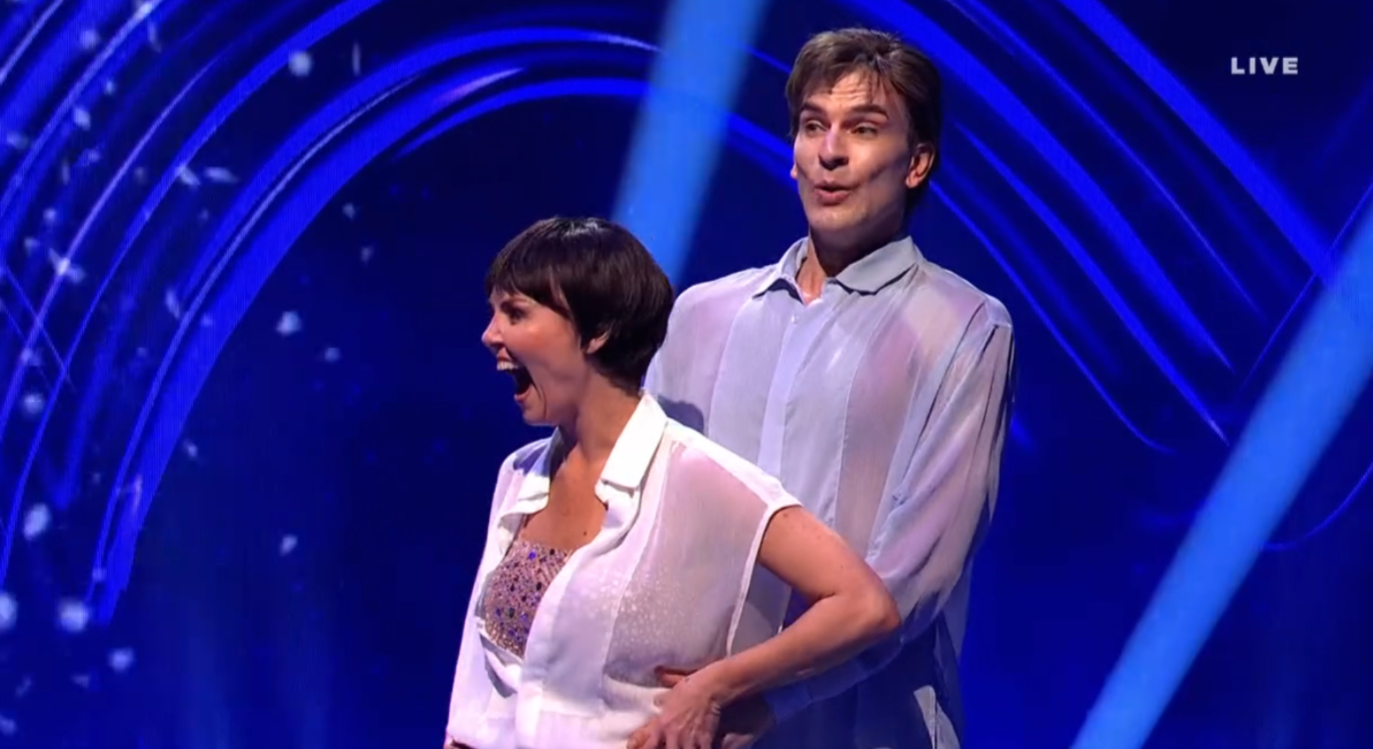 Charlie Brooks from Dancing On Ice looking excited