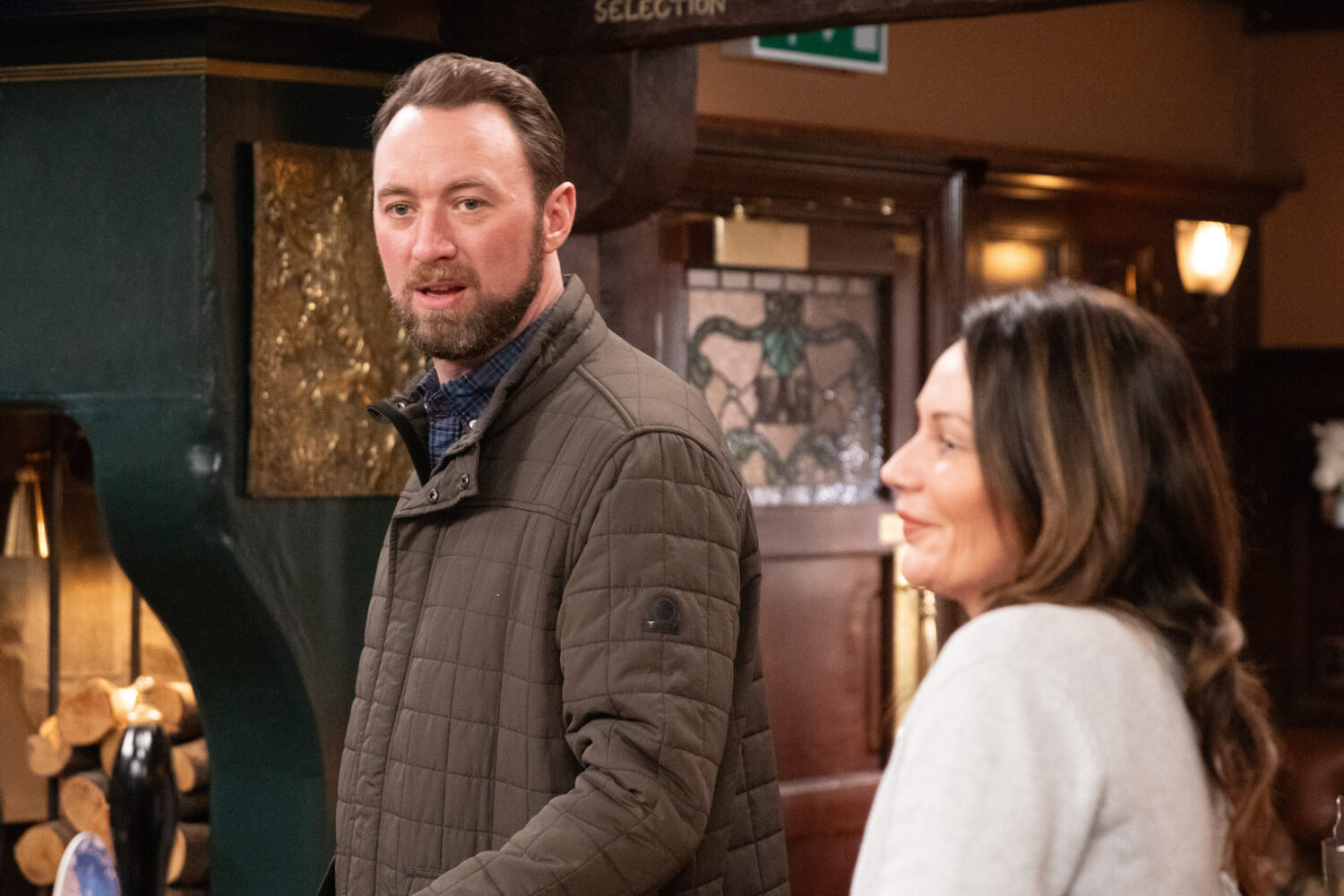 Liam and Chas in the Woolpack on Emmerdale