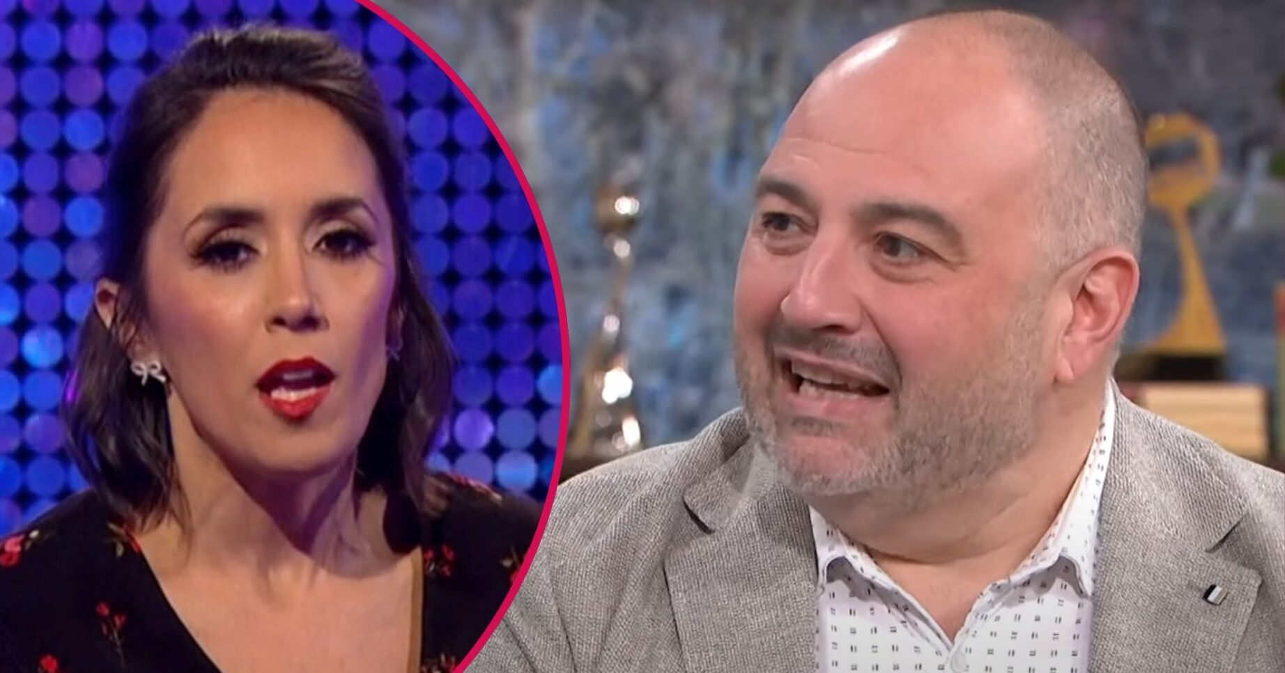 Slit image of Janette Manrara (left) and Wynne Evans (right)