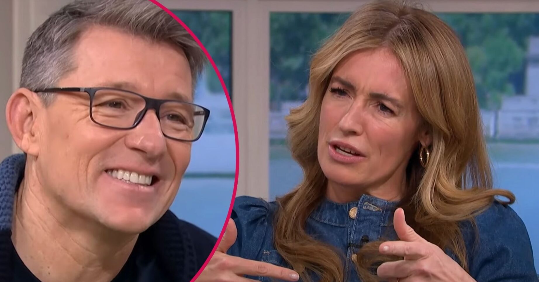 Ben Shephard smiling on This Morning beside a confused Cat Deeley