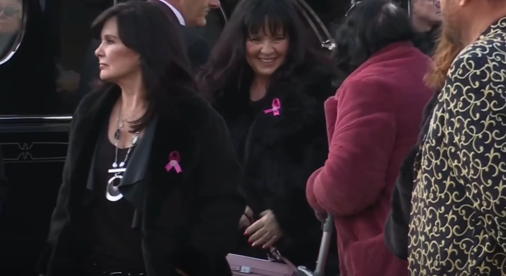 Maureen and Coleen Nolan at Linda's funeral