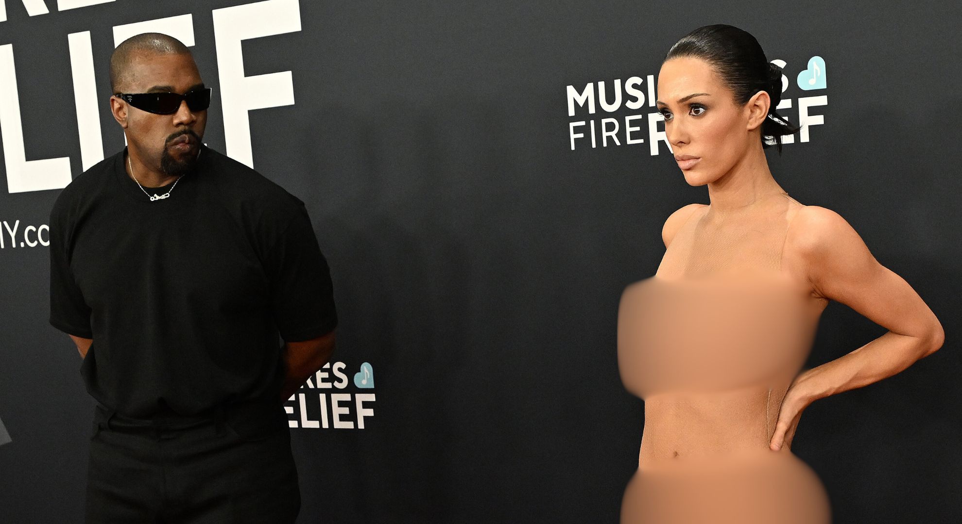 Kanye West and Bianca Censori pose at the Grammy's