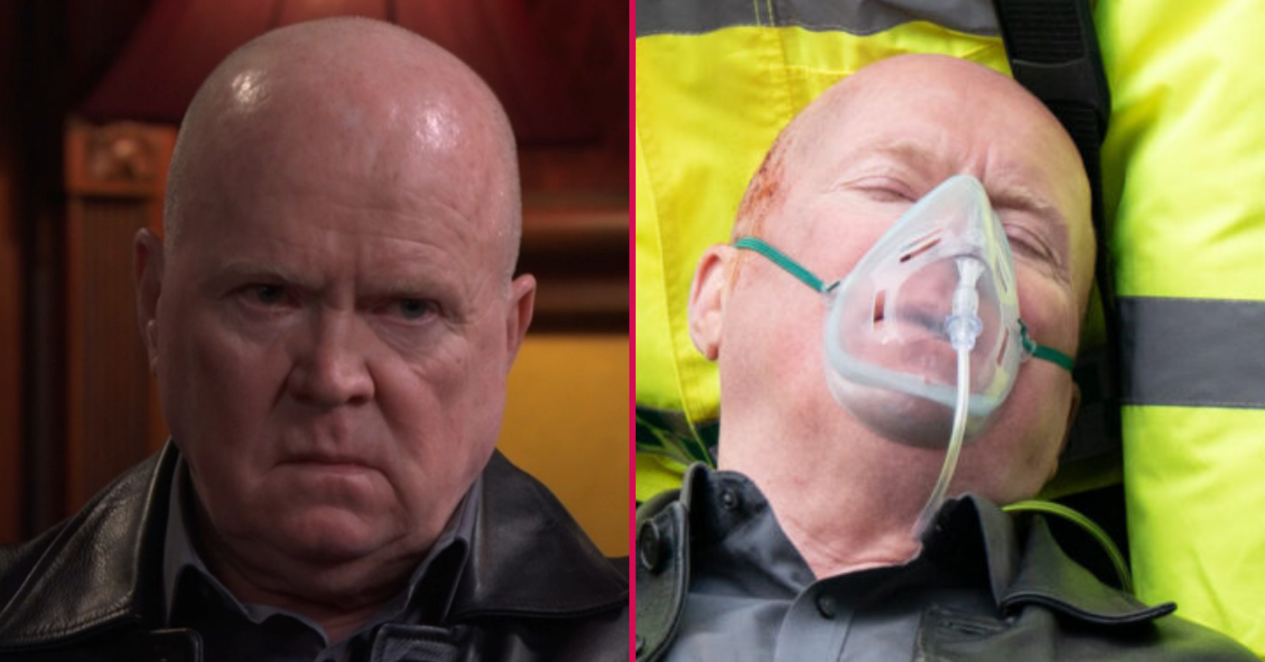 Composite image of Phil on EastEnders; looking angry, and fighting for his life (Credit: BBC/Composite: ED!)