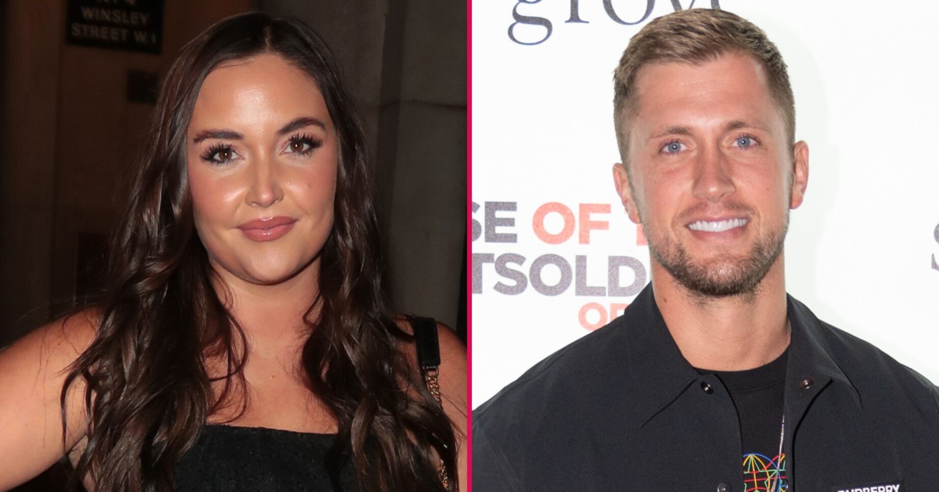 Jacqueline Jossa smiling on a night out, Dan Osborne smiling at a press event