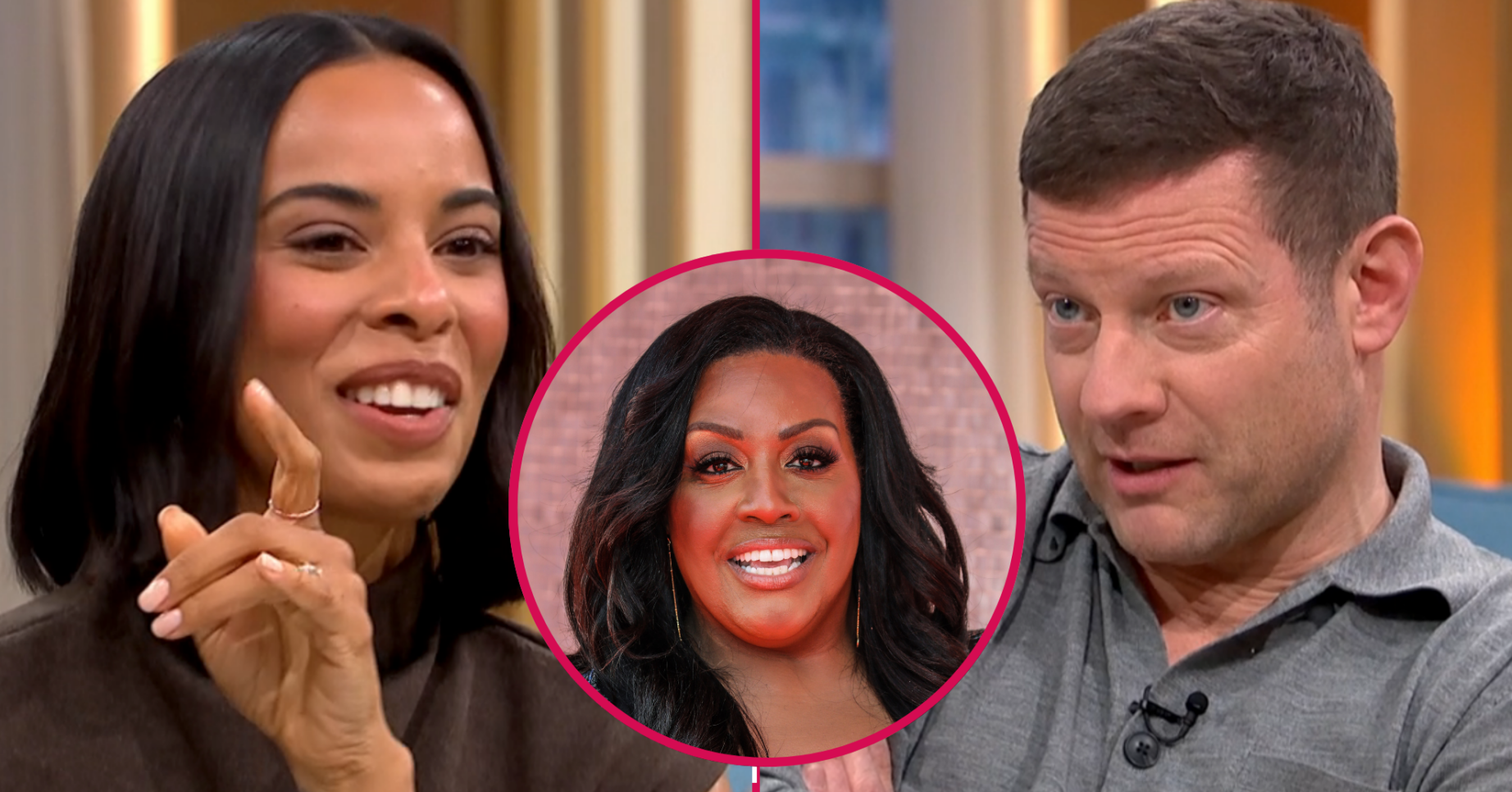 Rochelle Humes, Dermot O'Leary and Alison Hammond inset