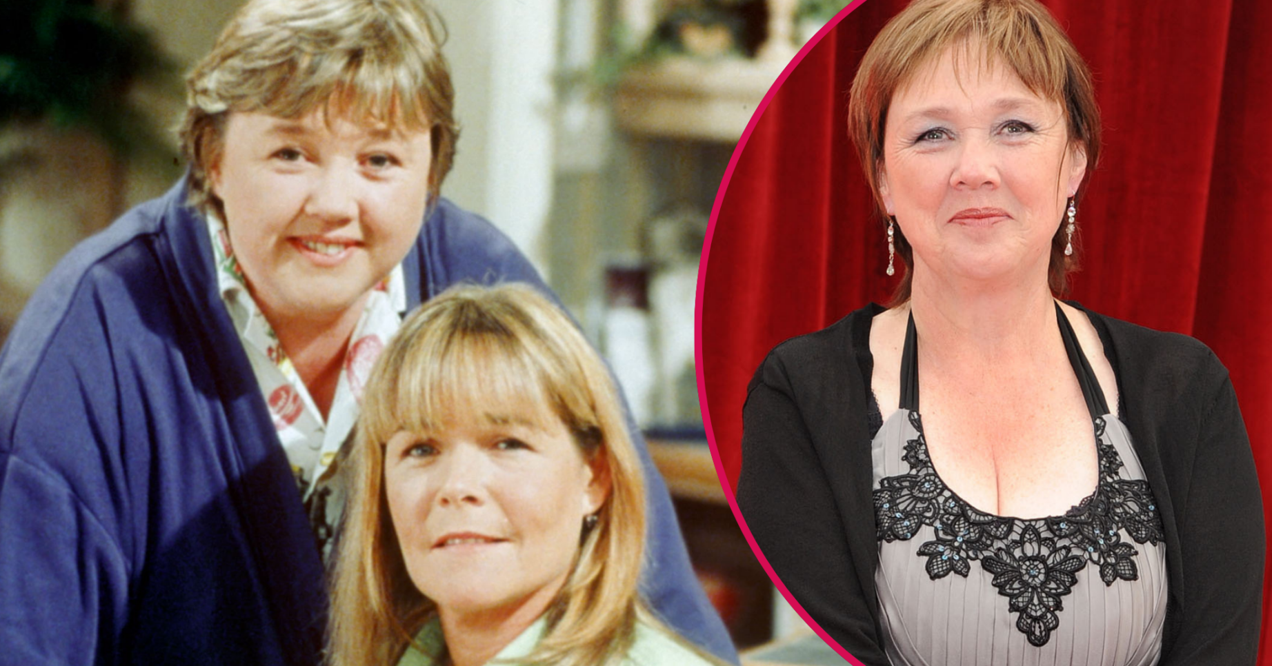Pauline Quirke on the red carpet and with Linda Robson on Birds of a Feather inset