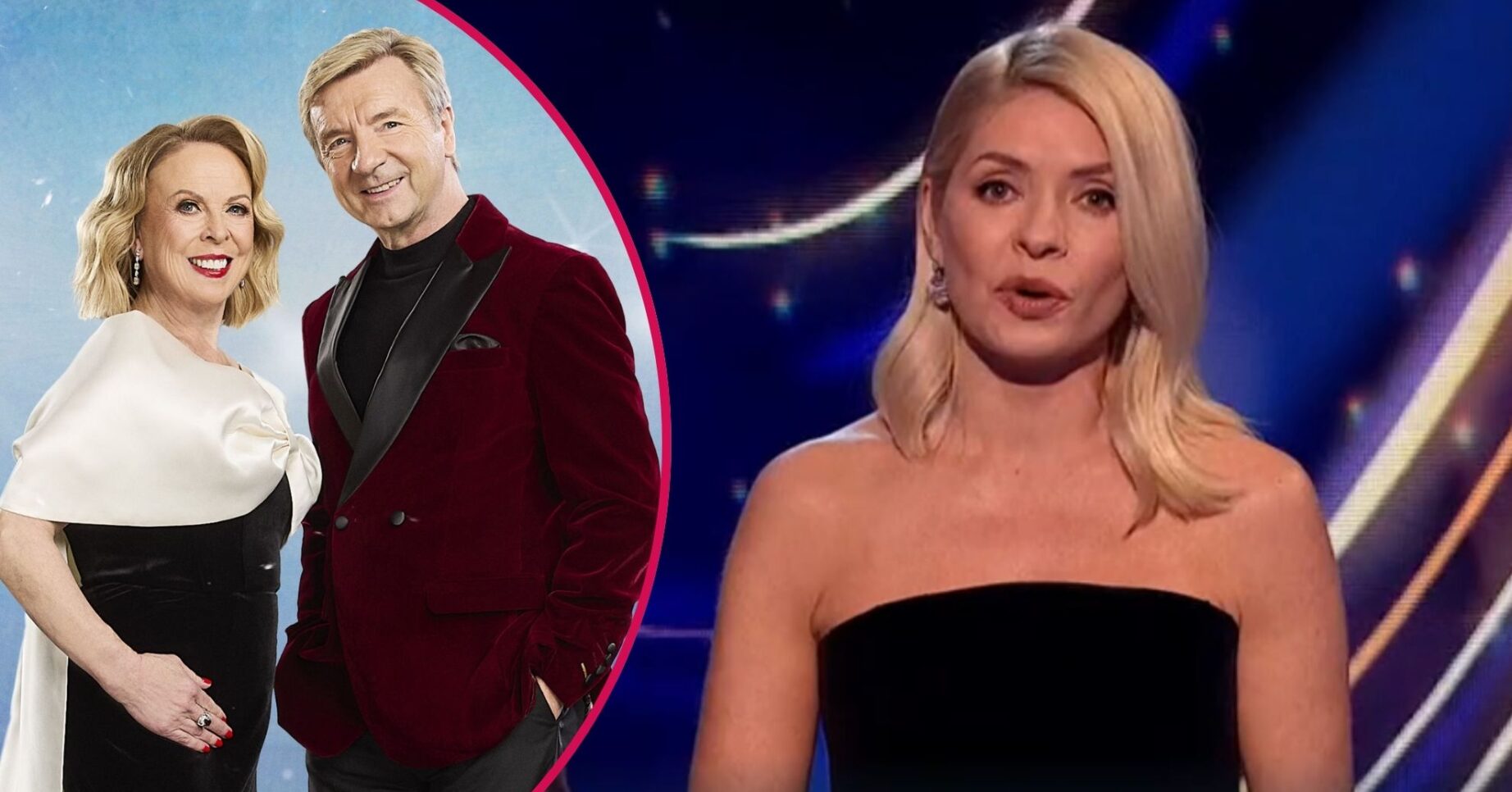 Torvill and Dean smiling on Dancing On Ice / Holly Willoughby looking serious