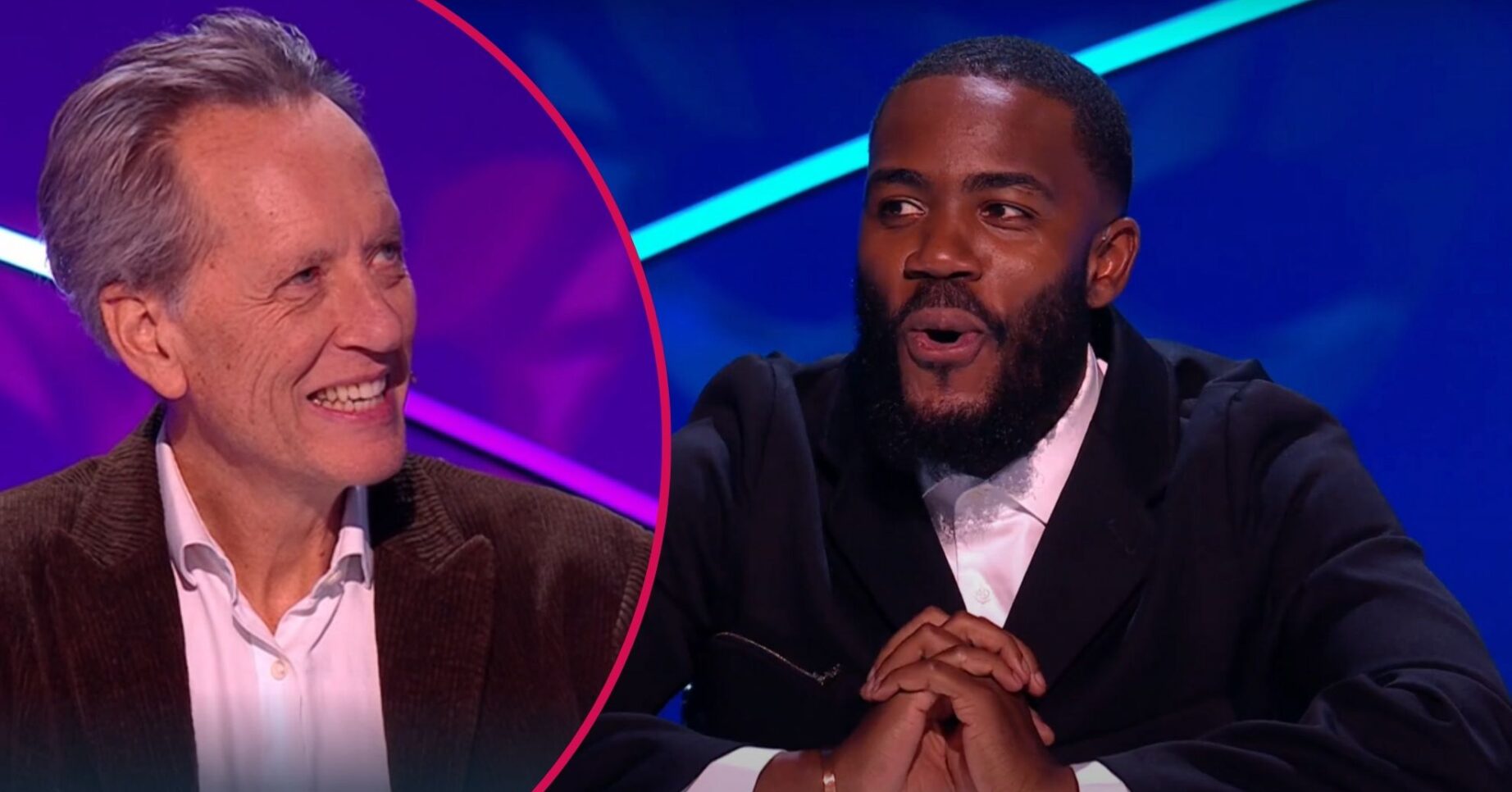 Mo Gilligan on The Masked Singer / Richard E Grant smiling on The Masked Singer