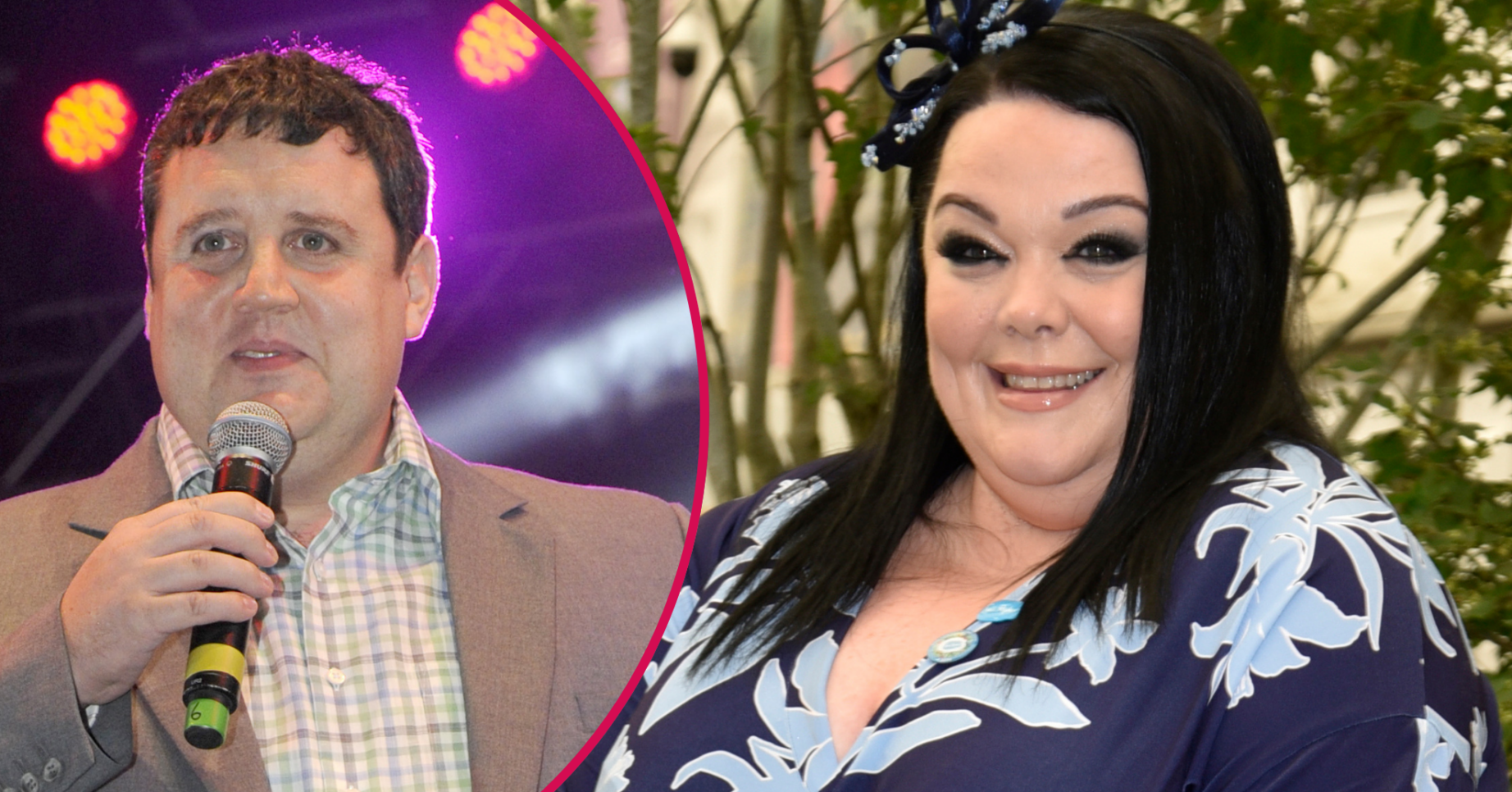 Peter Kay on stage and Lisa Riley smiling