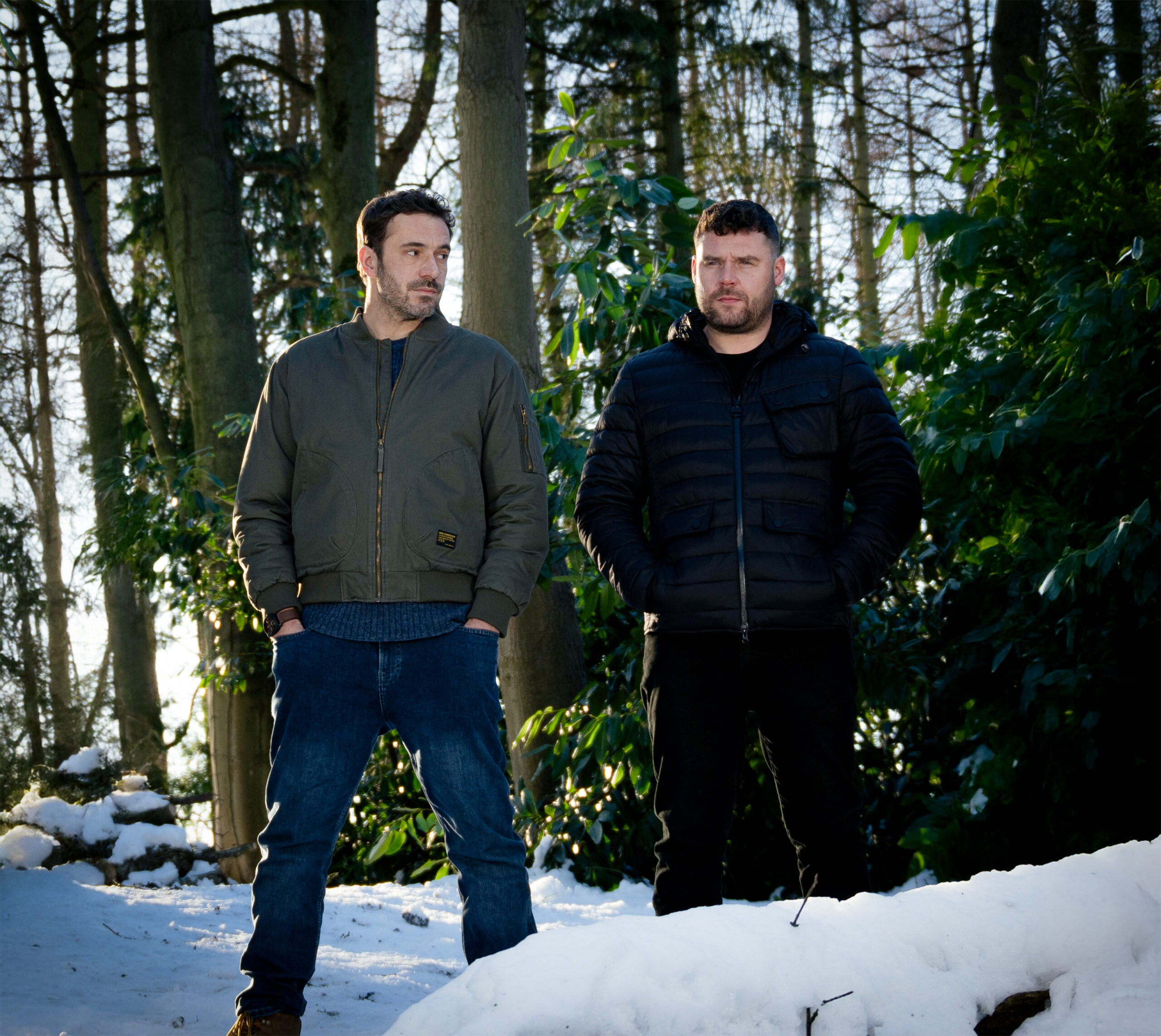 Aaron and John standing outside in the snow
