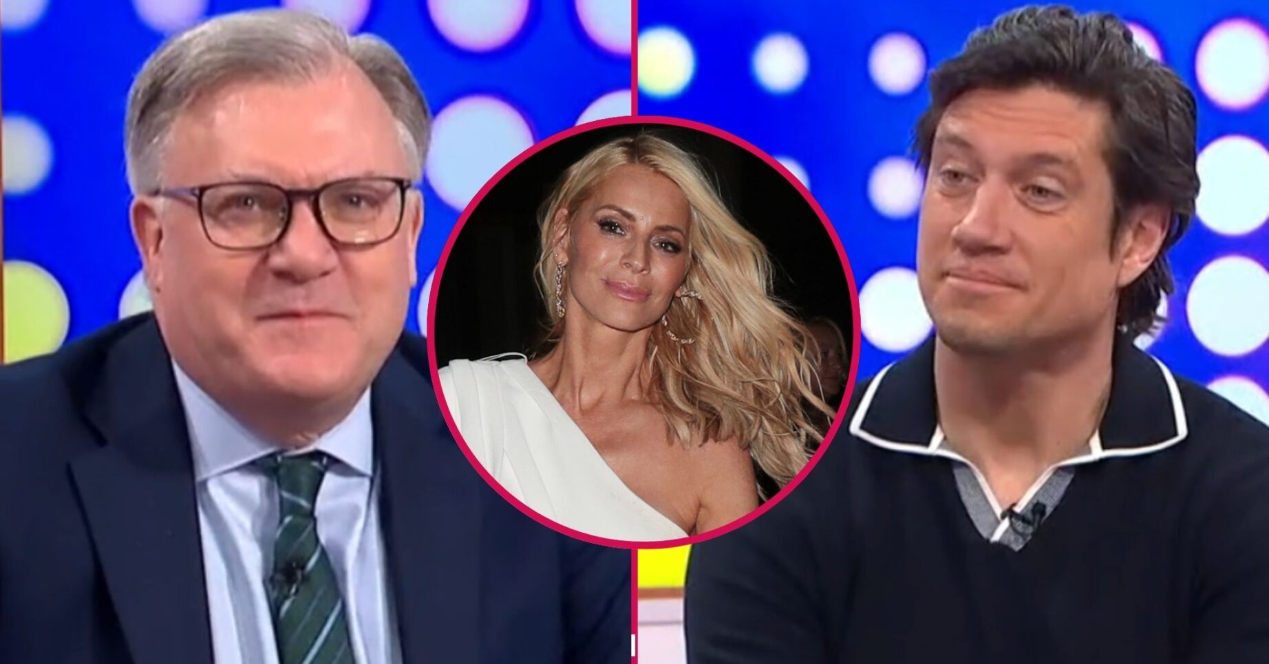 Split image of Ed Balls, Tess Daly and Vernon Kay