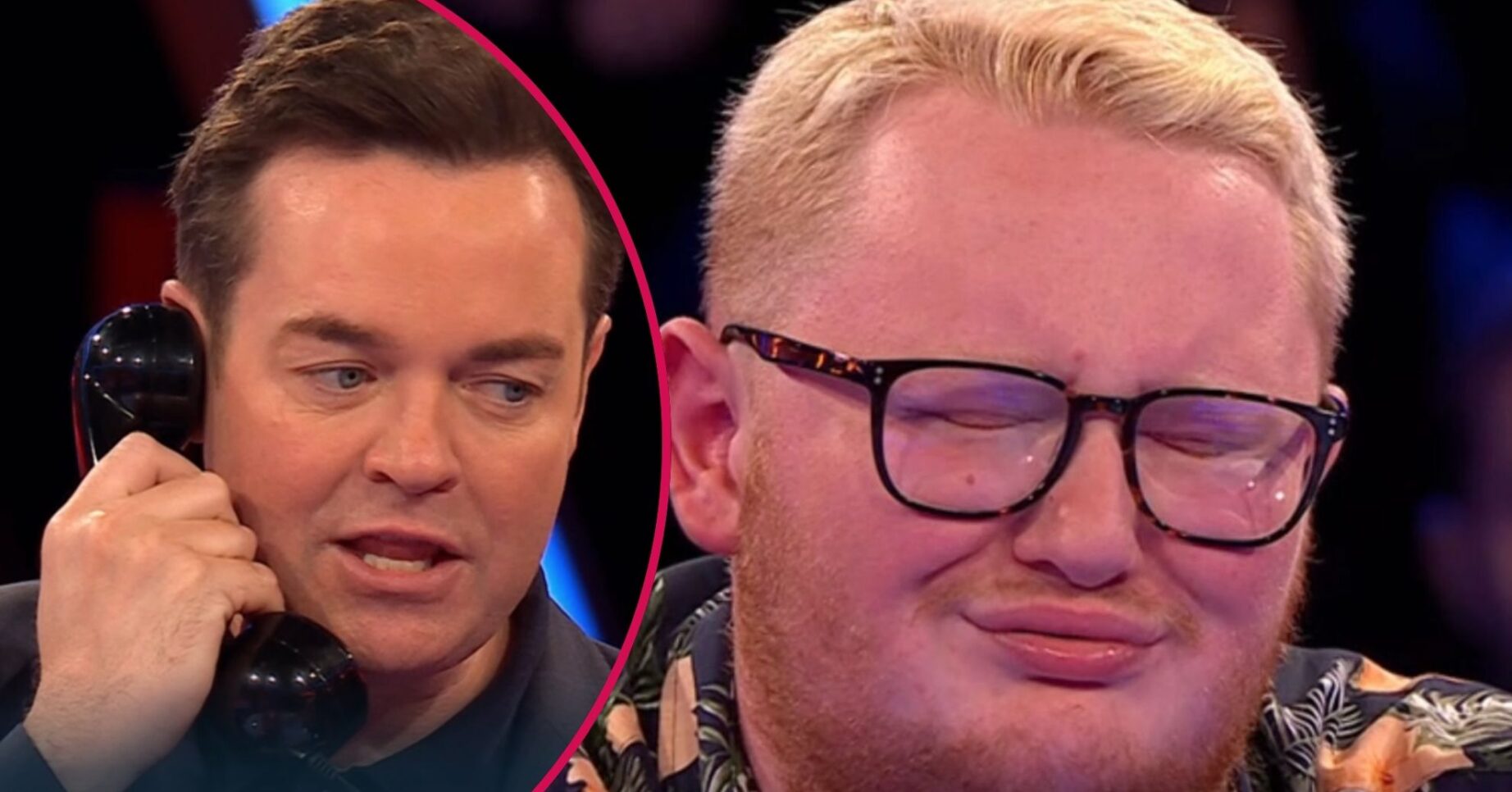 Taylor looking gutted on Deal Or No Deal / Stephen Mulhern on the phone