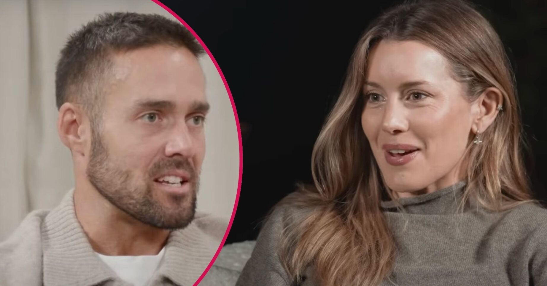 Spencer Matthews on a podcast / Caggie Dunlop smiling during an interview