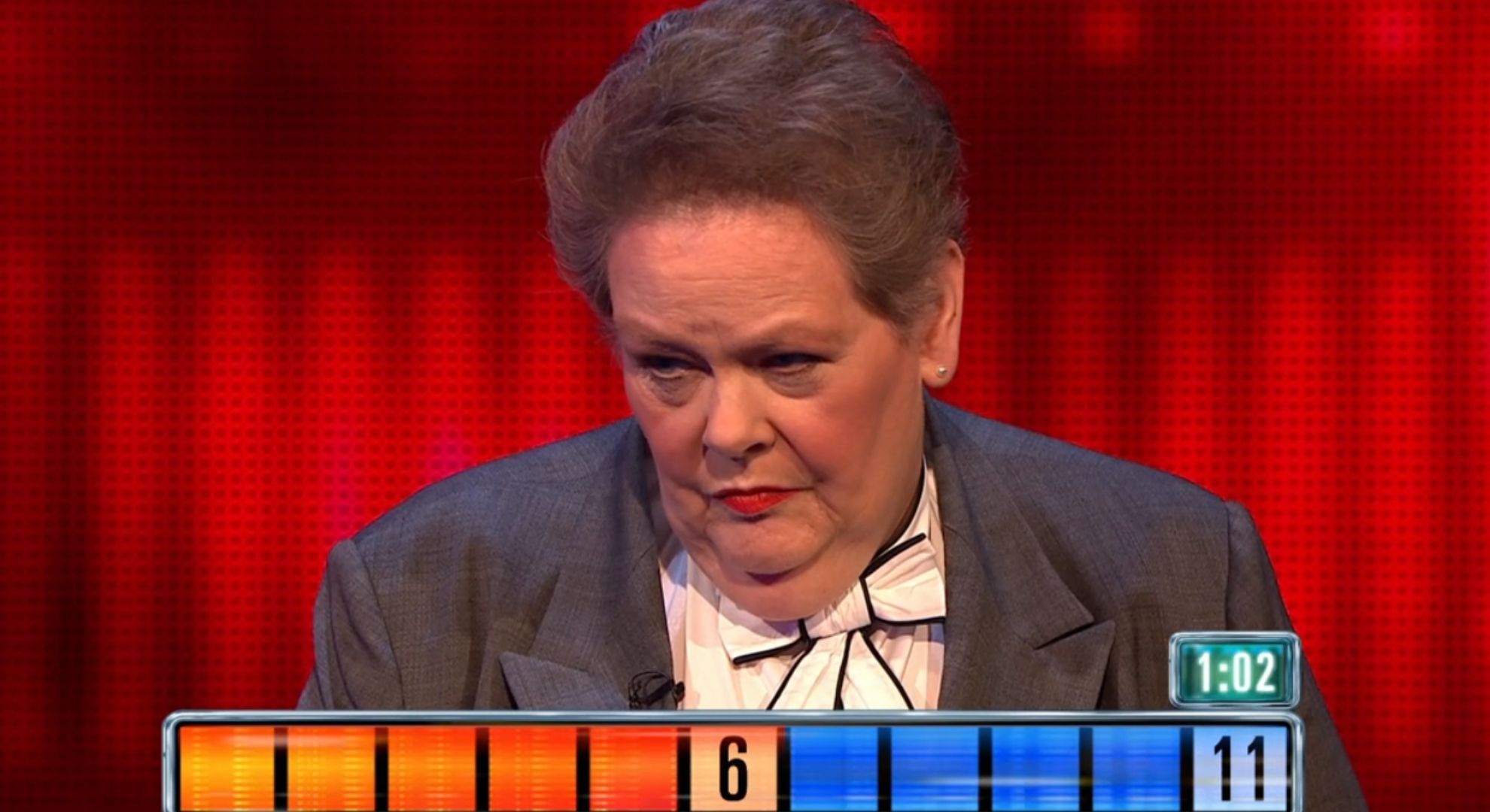 Screenshot from The Chase as The Governess looks at the screen