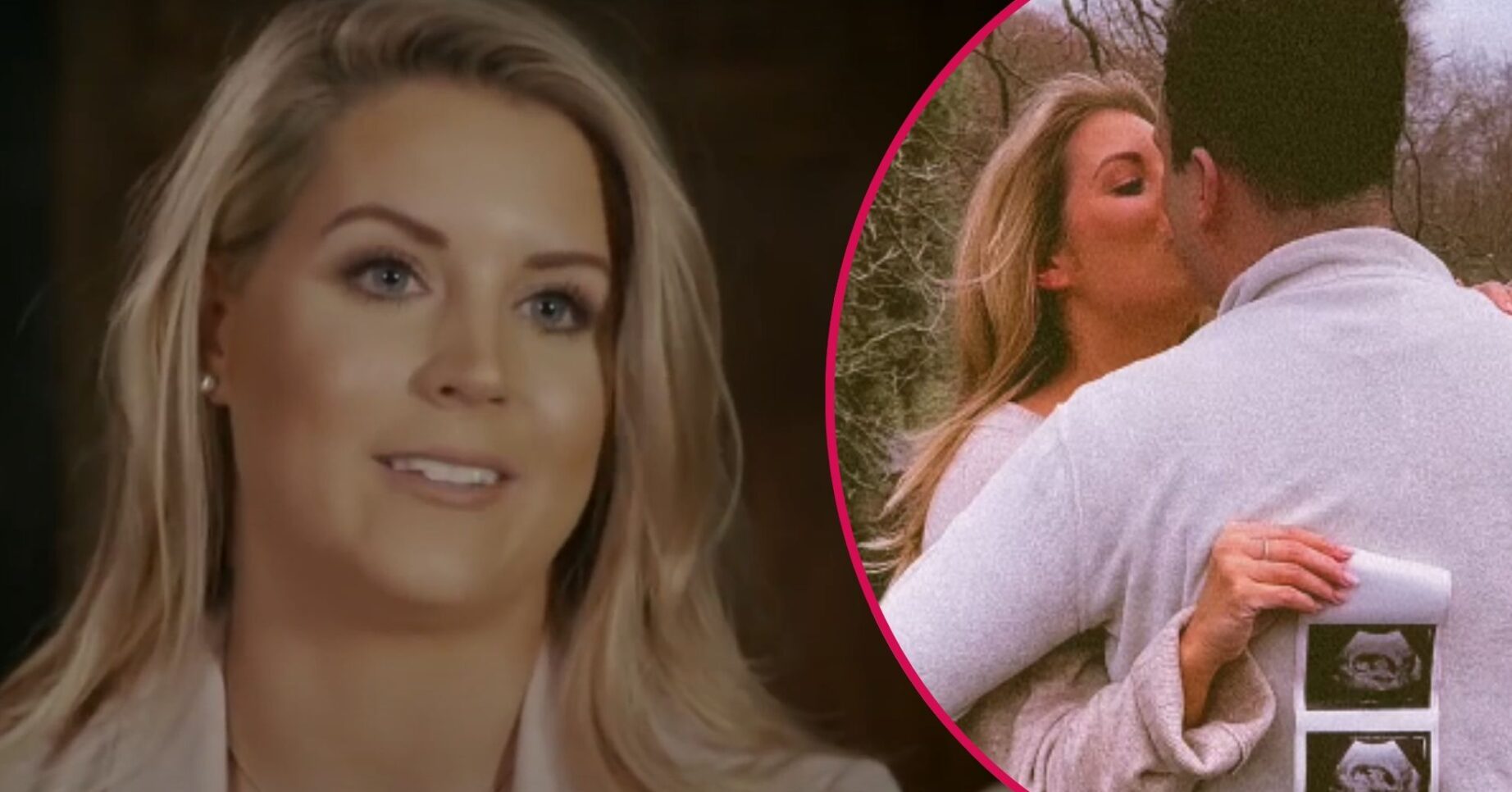 Split image of Pamela Laird smiling (left) and hugging her partner (right)