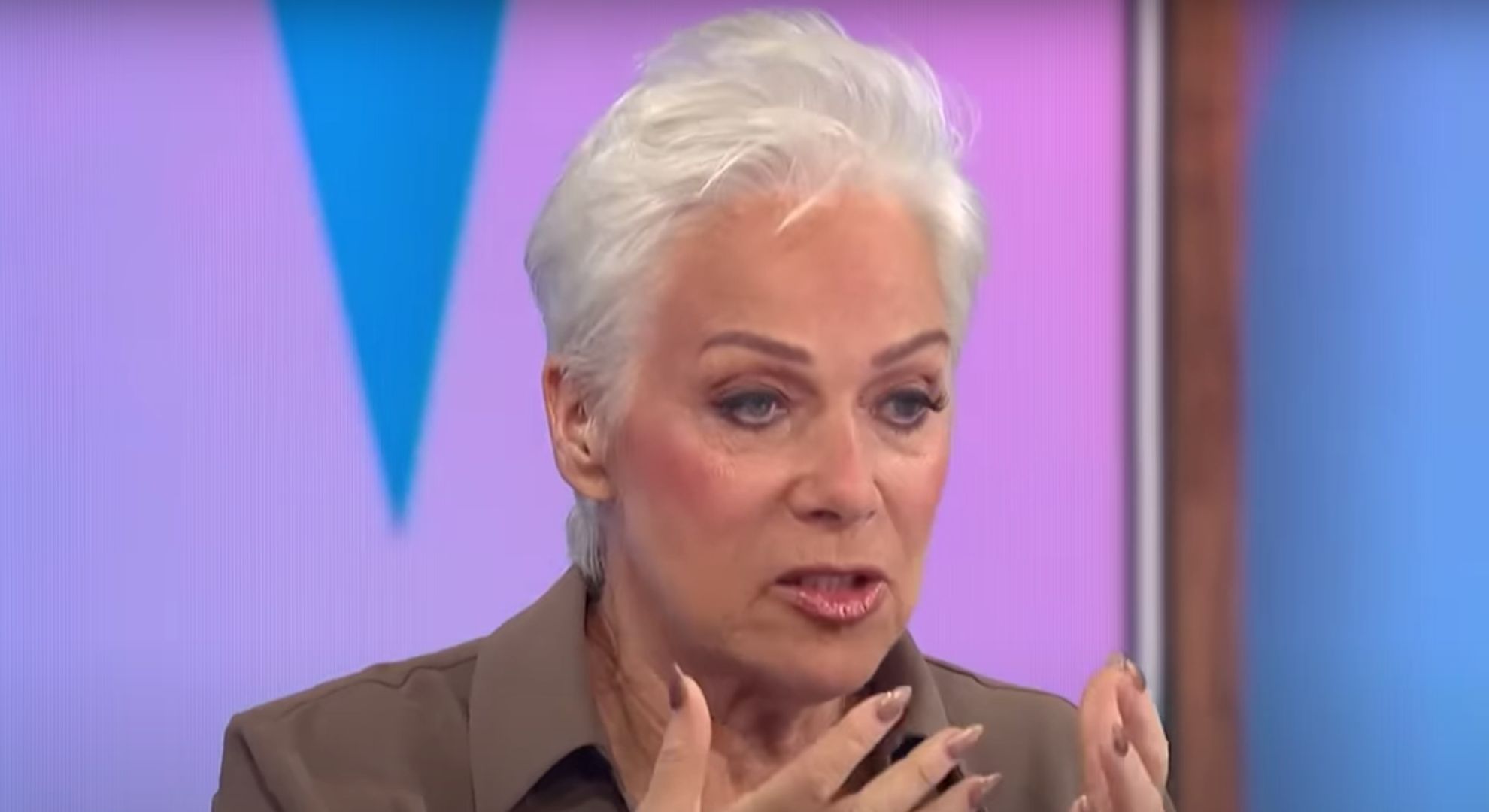 Denise Welch gesticulates with her hands