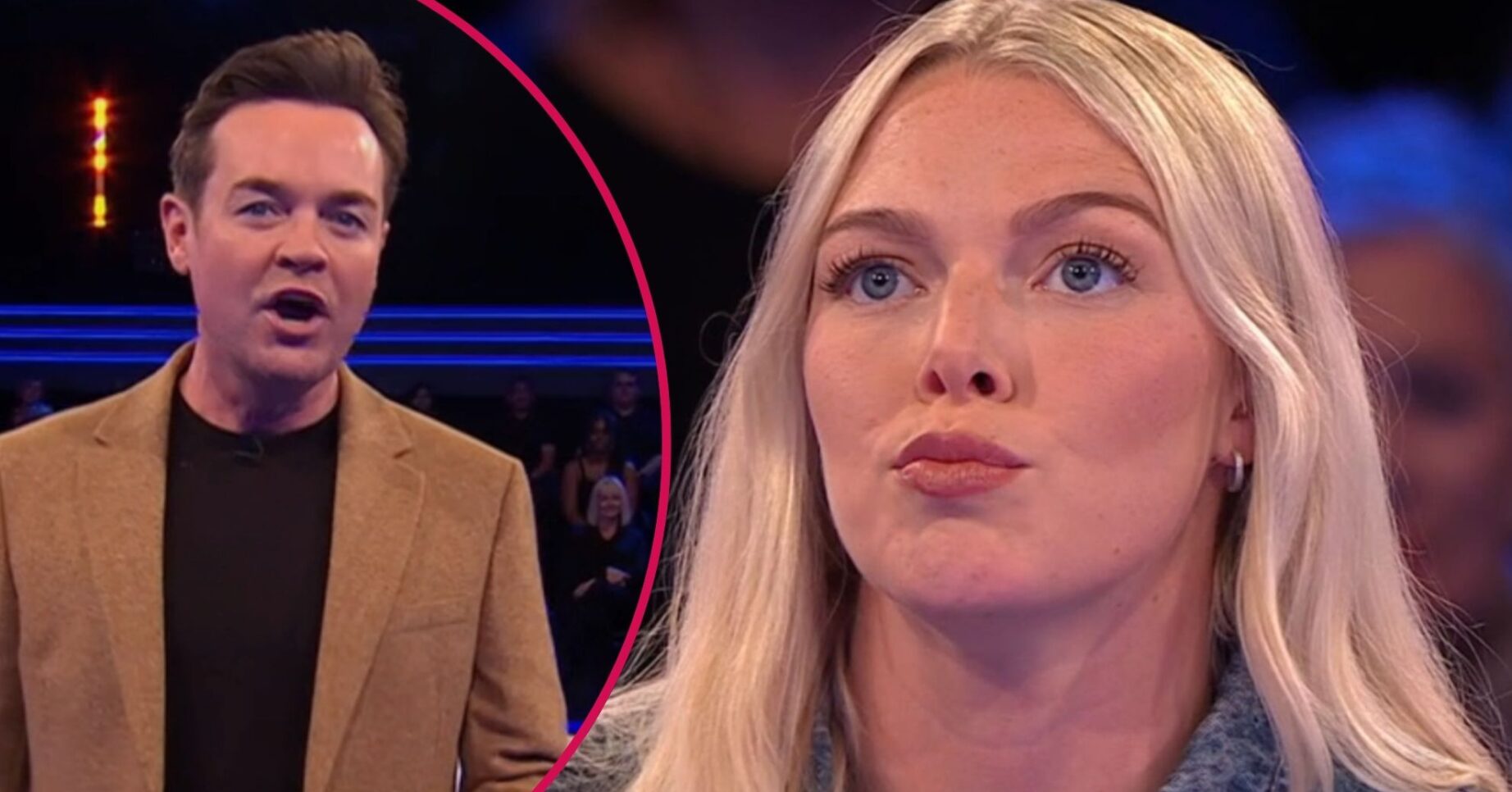 Stephen Mulhern hosting / Ellie pursing her lips on Deal or No Deal