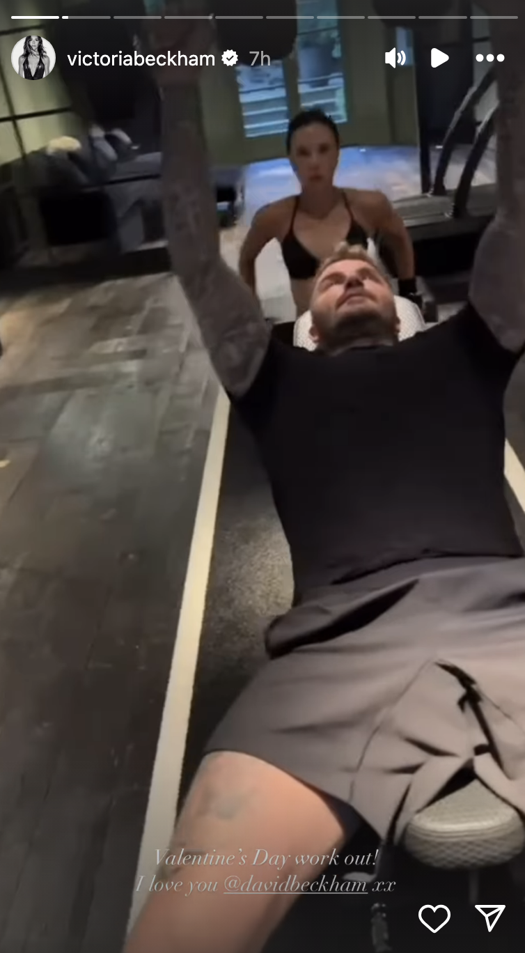 David and Victoria Beckham working out
