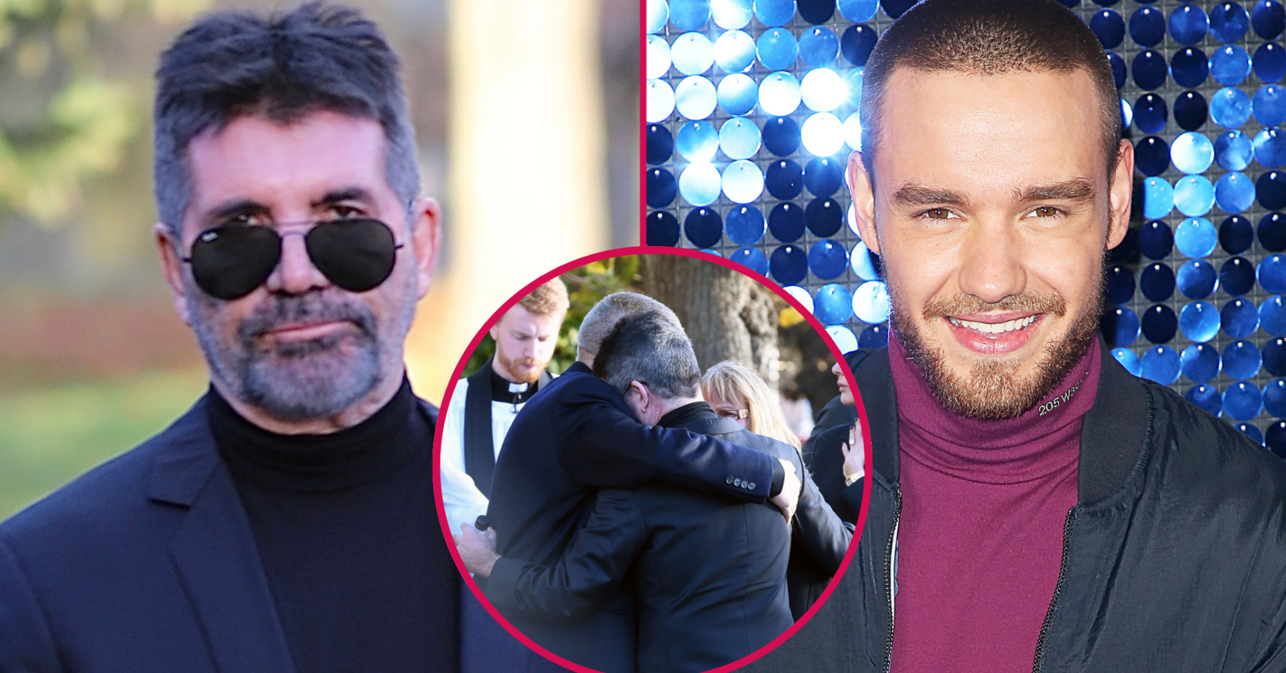 Simon Cowell at Liam Payne's funeral hugging the star's family and Liam Payne smiling