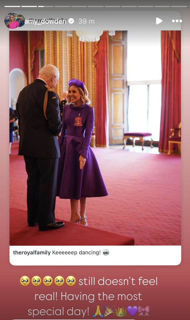 Amy Dowden reshares photos of MBE on story 