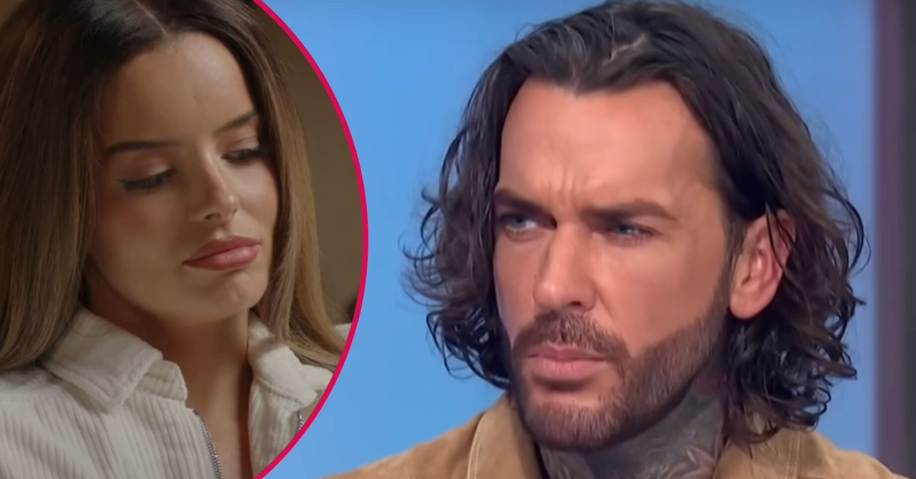 Maura Higgins frowning beside a frowning Pete Wicks