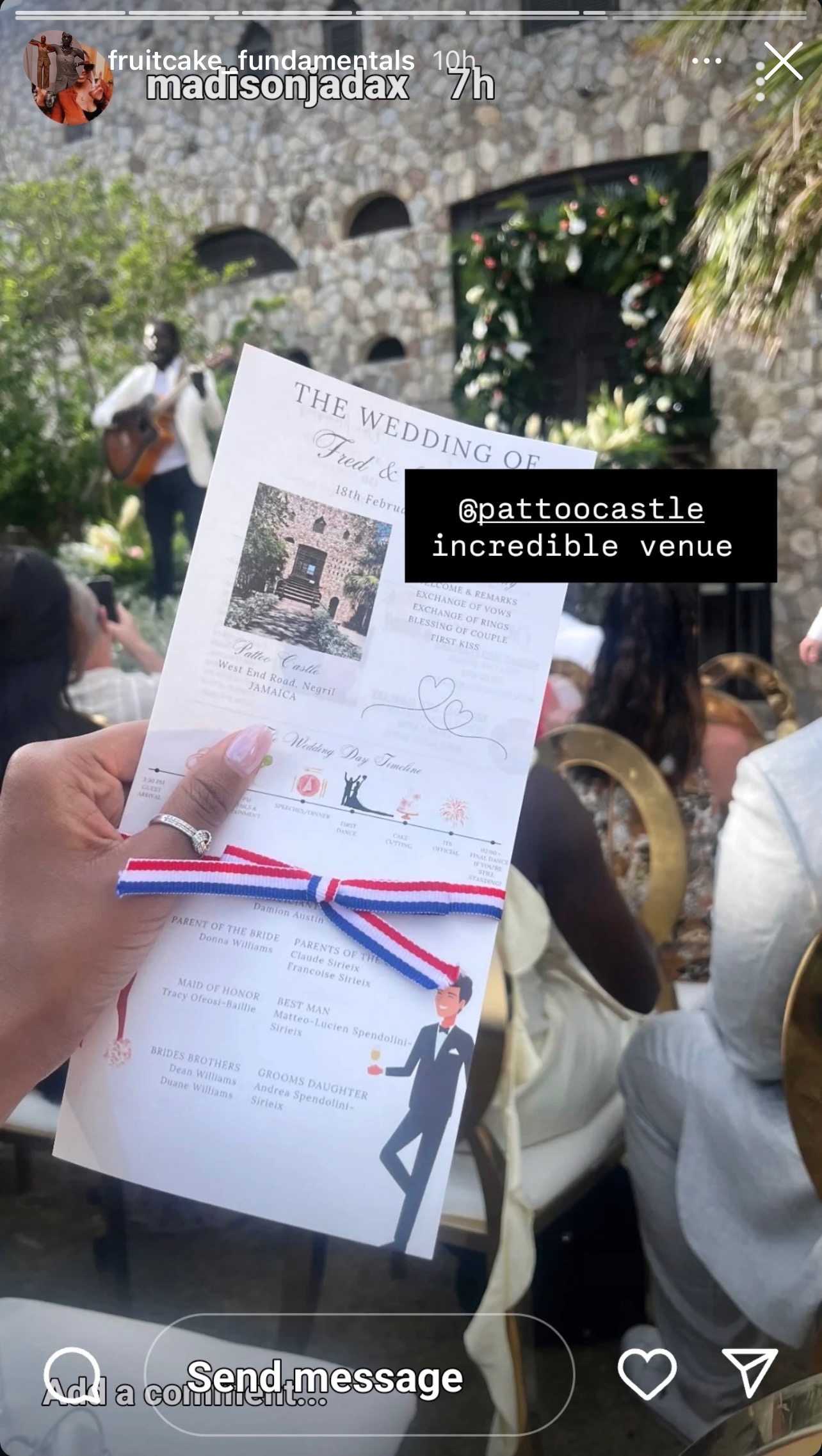 Fred's wedding order of service