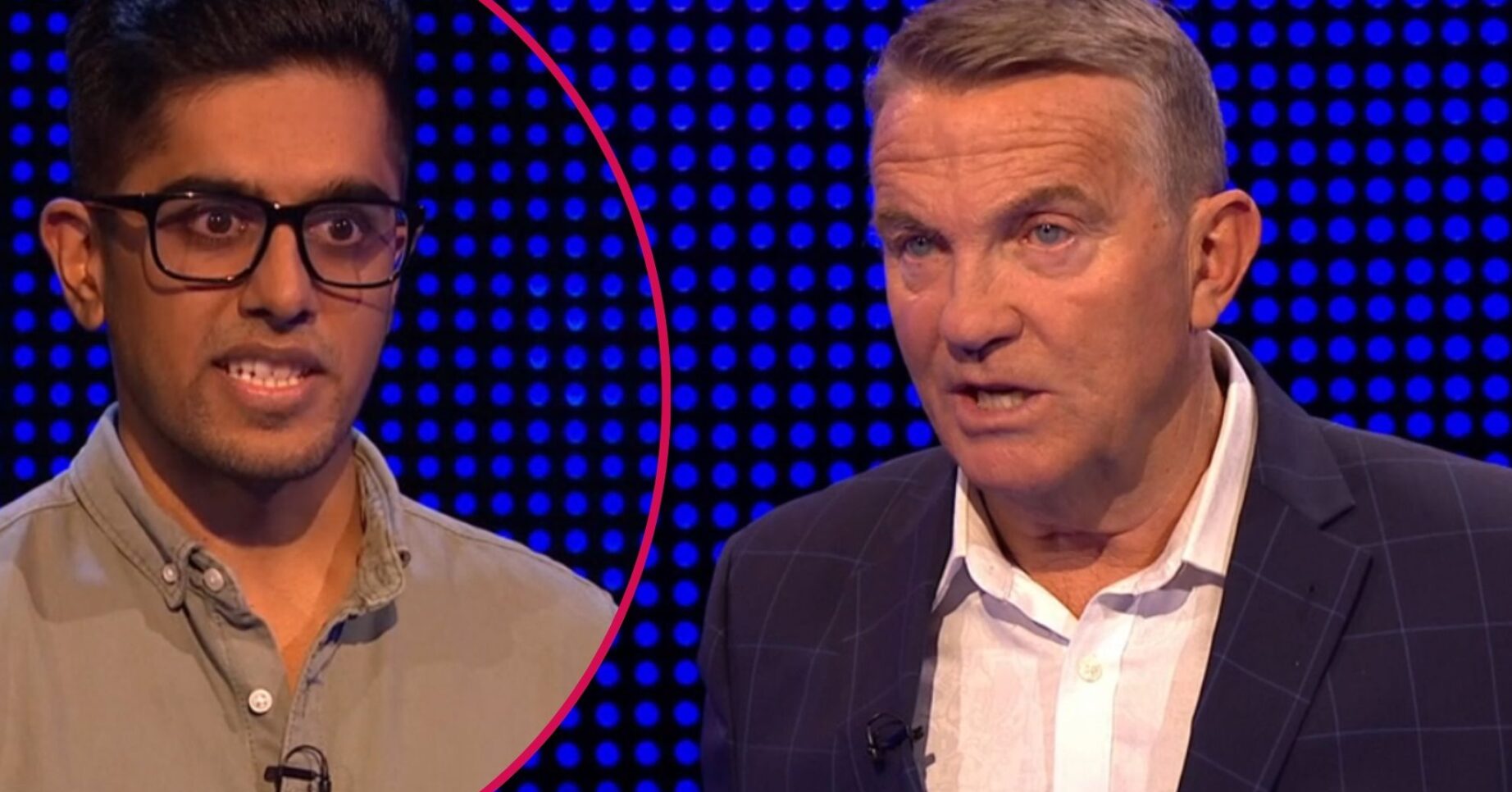 Split image of The Chase contestant Qahir (left) and Bradley Walsh (right)
