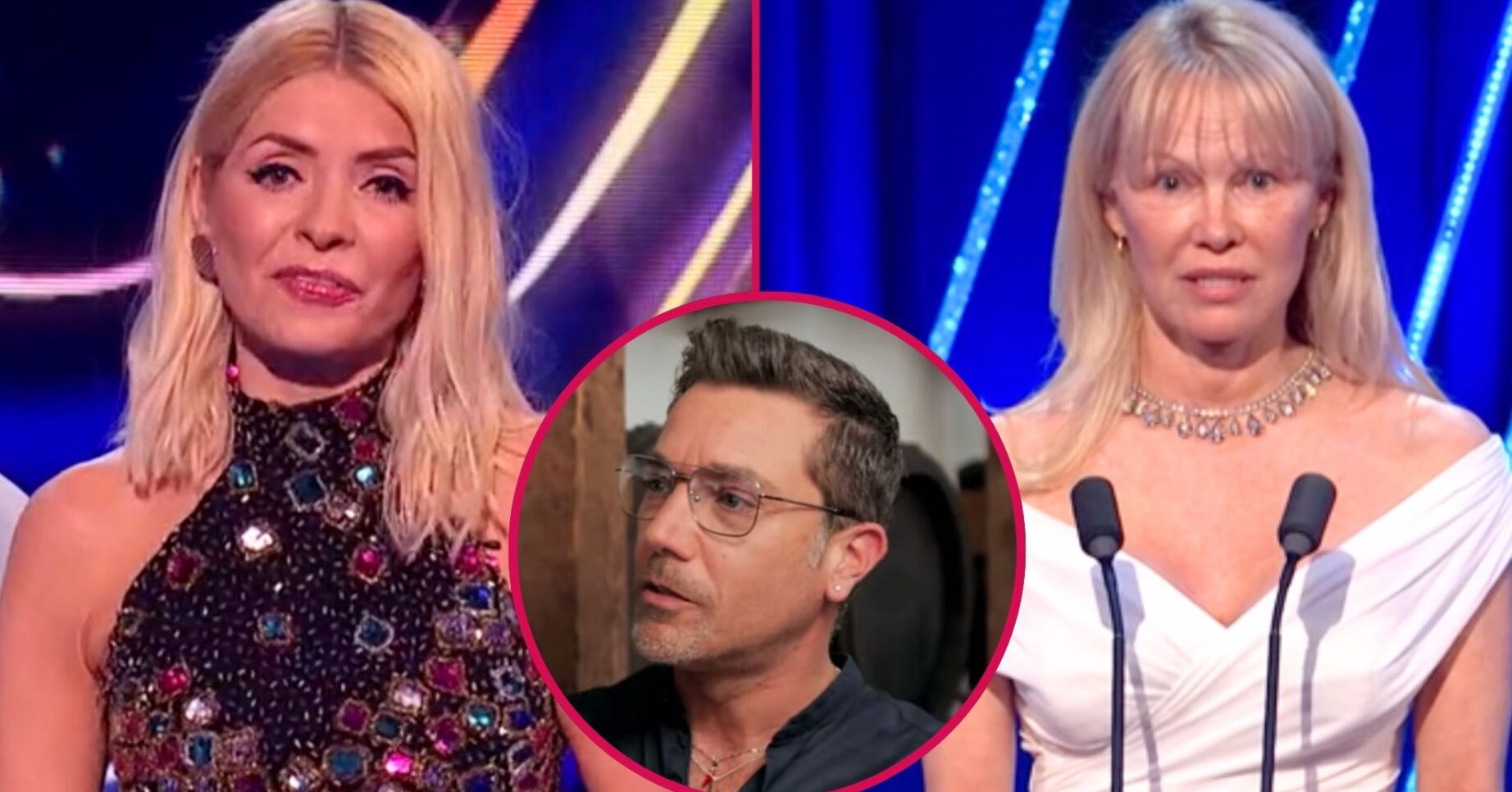 Holly Willoughby looks serious, Gino D'Acampo listens, Pamela Anderson presents an award