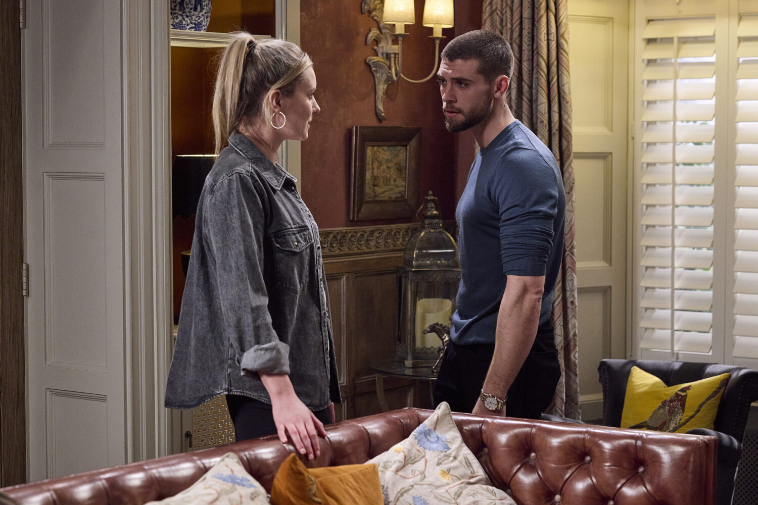 Dawn and Joe talking at Home Farm in Emmerdale