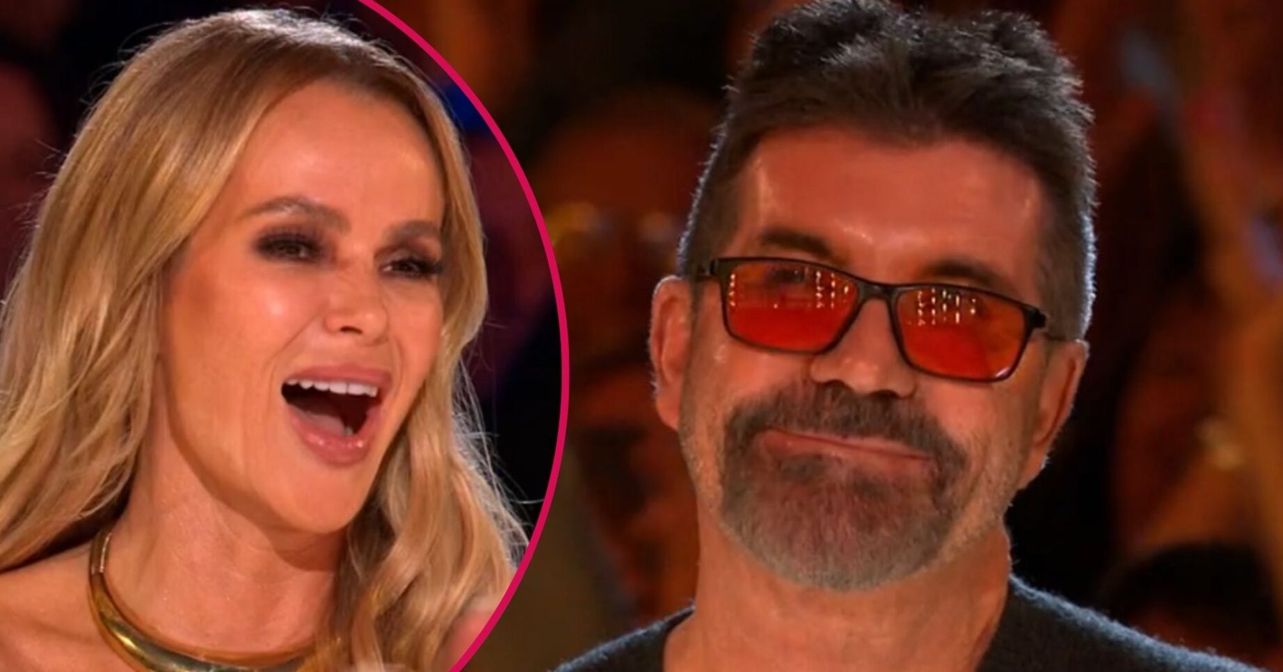 Amanda Holden open-mouthed by a smiling Simon Cowell