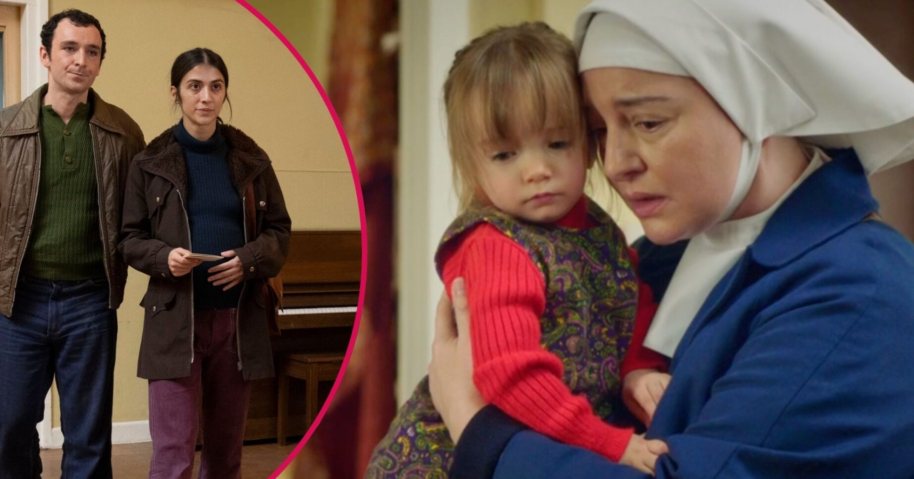 ED comp: Call The Midwife episode 7: Nurse holds baby / parents arrive for help