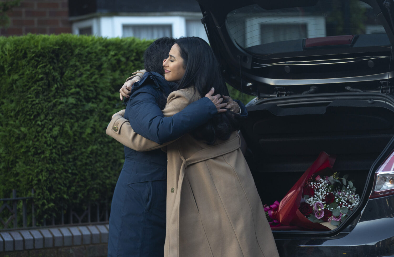 Alya and Yasmeen hugging goodbye in Coronation Street