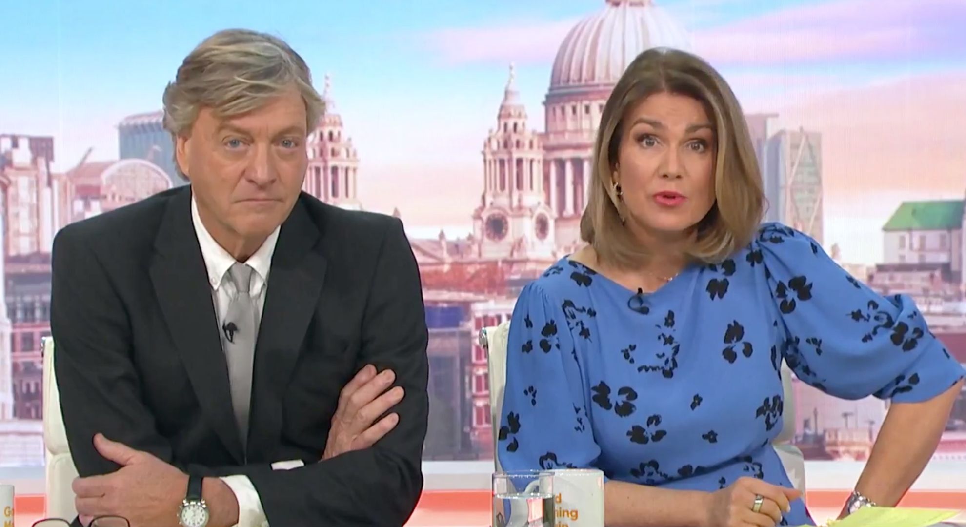 Richard Madeley folds his arms, Susanna Reid looks surprised