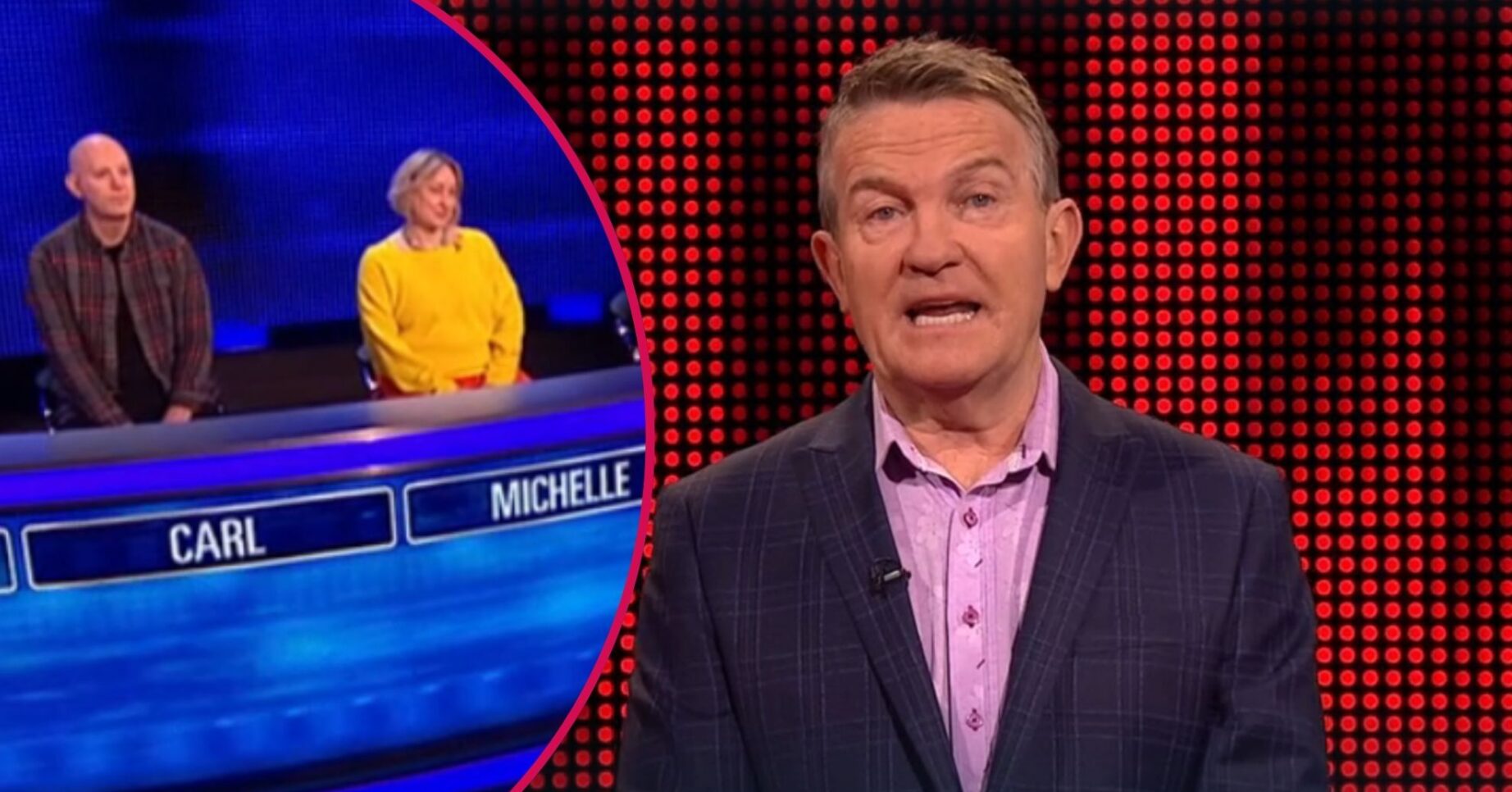Split image of The Chase contestants and the host Bradley Walsh