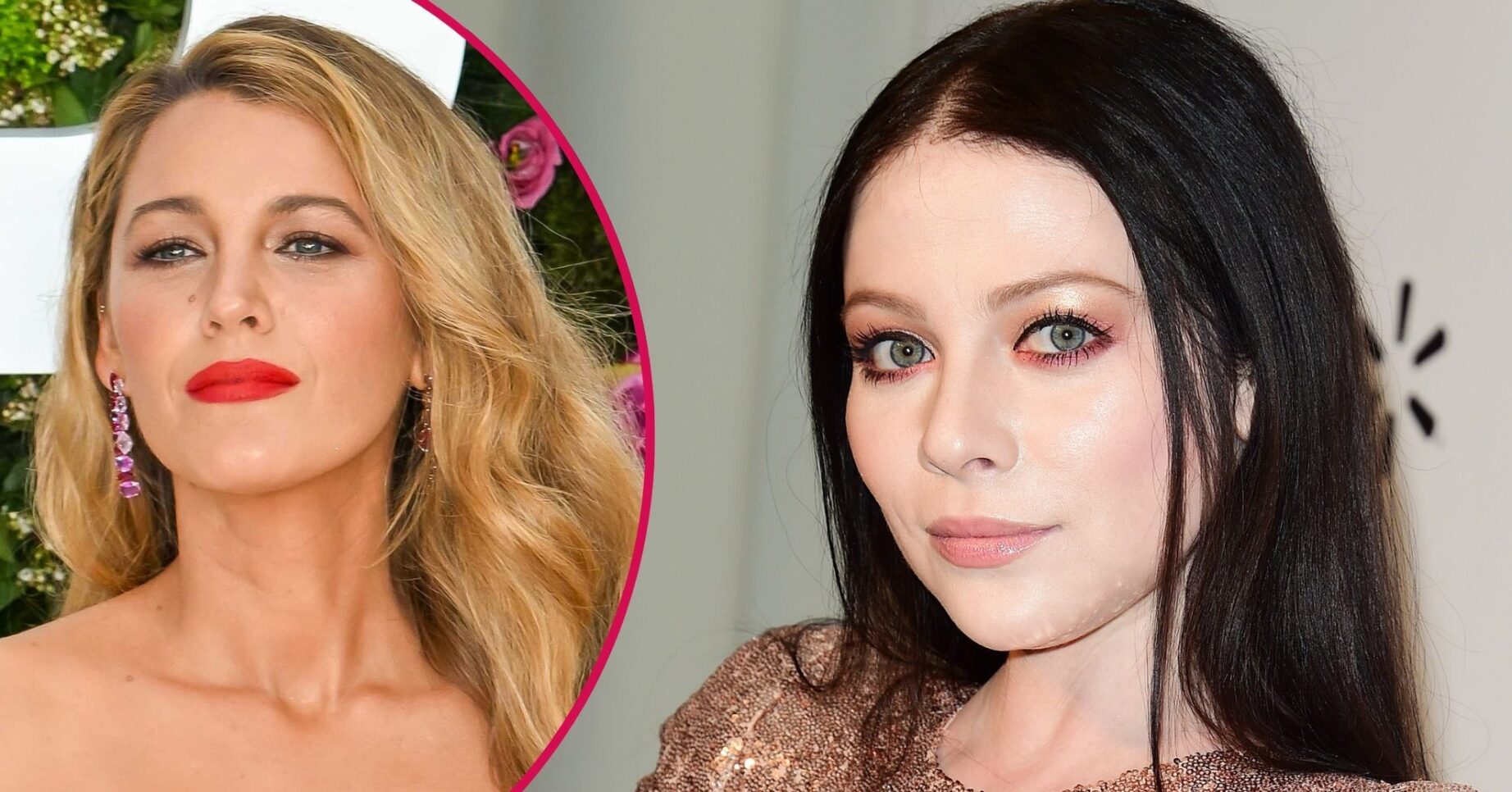 Blake Lively frowning beside a posing Michelle Trachtenberg