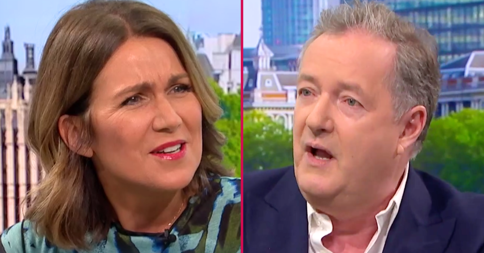 Susanna Reid looks annoyed, Piers Morgan appears shocked on GMB