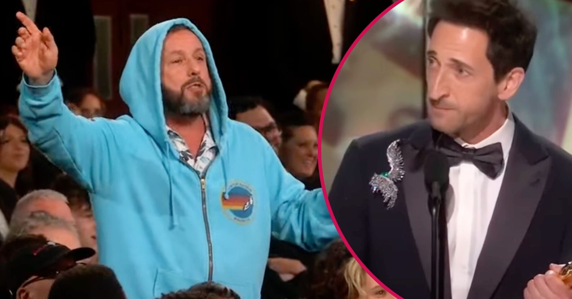 ED comp: Adam Sandler in hoodie at Oscars / Adrien Brody accepting award at Oscars
