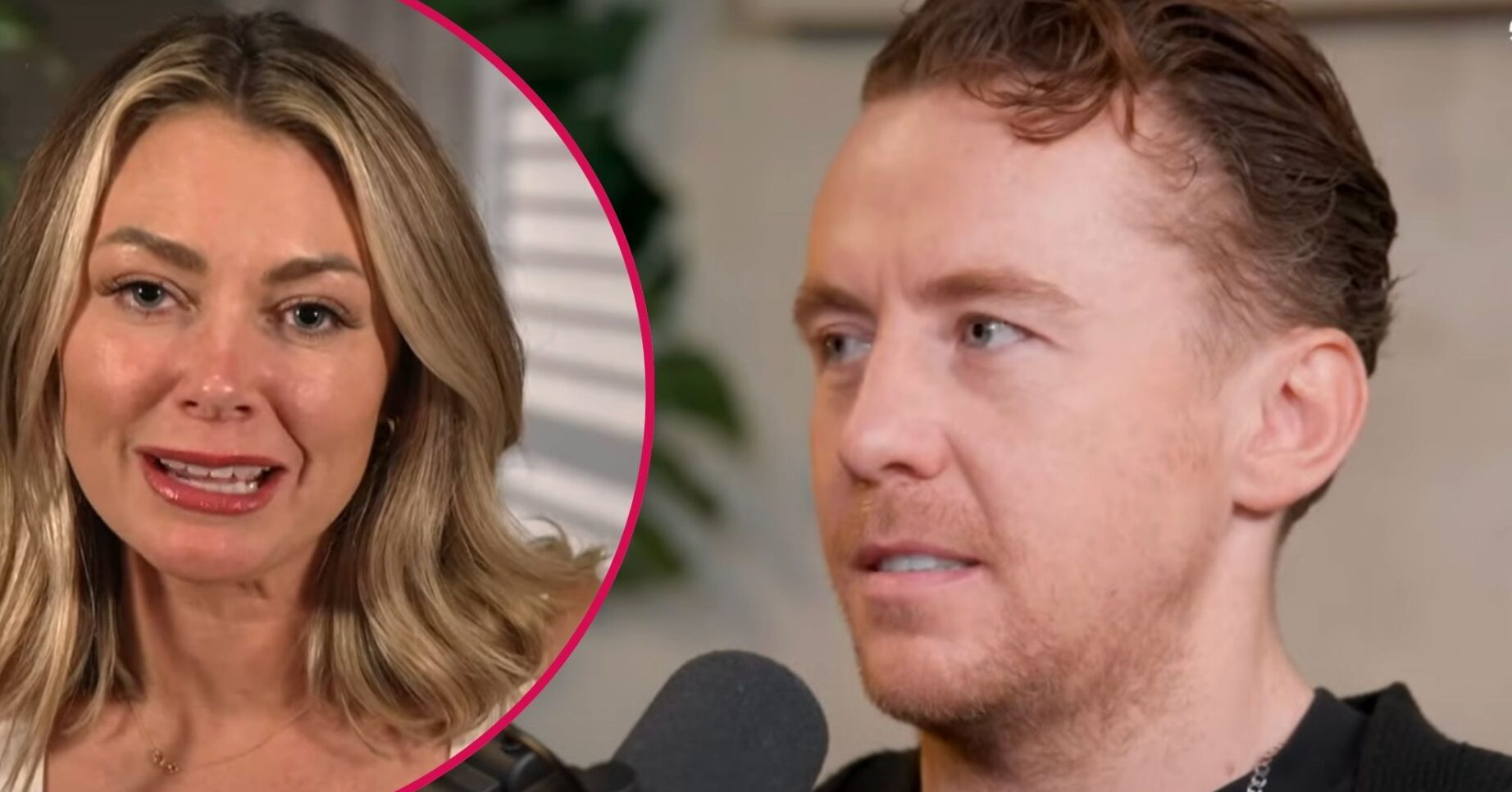 Georgia Jones speaking in an interview / Danny Jones looking concerned