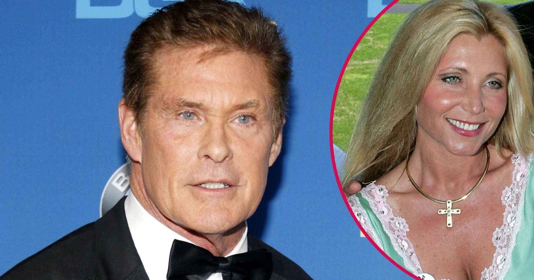 Split image of David Hasselhoff and Pamela Bach