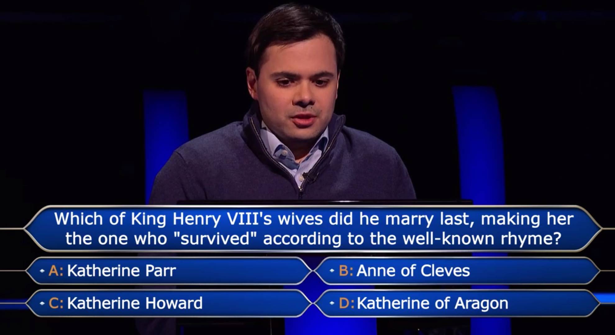 Who Wants to Be a Millionaire? contestant mulls over his answer