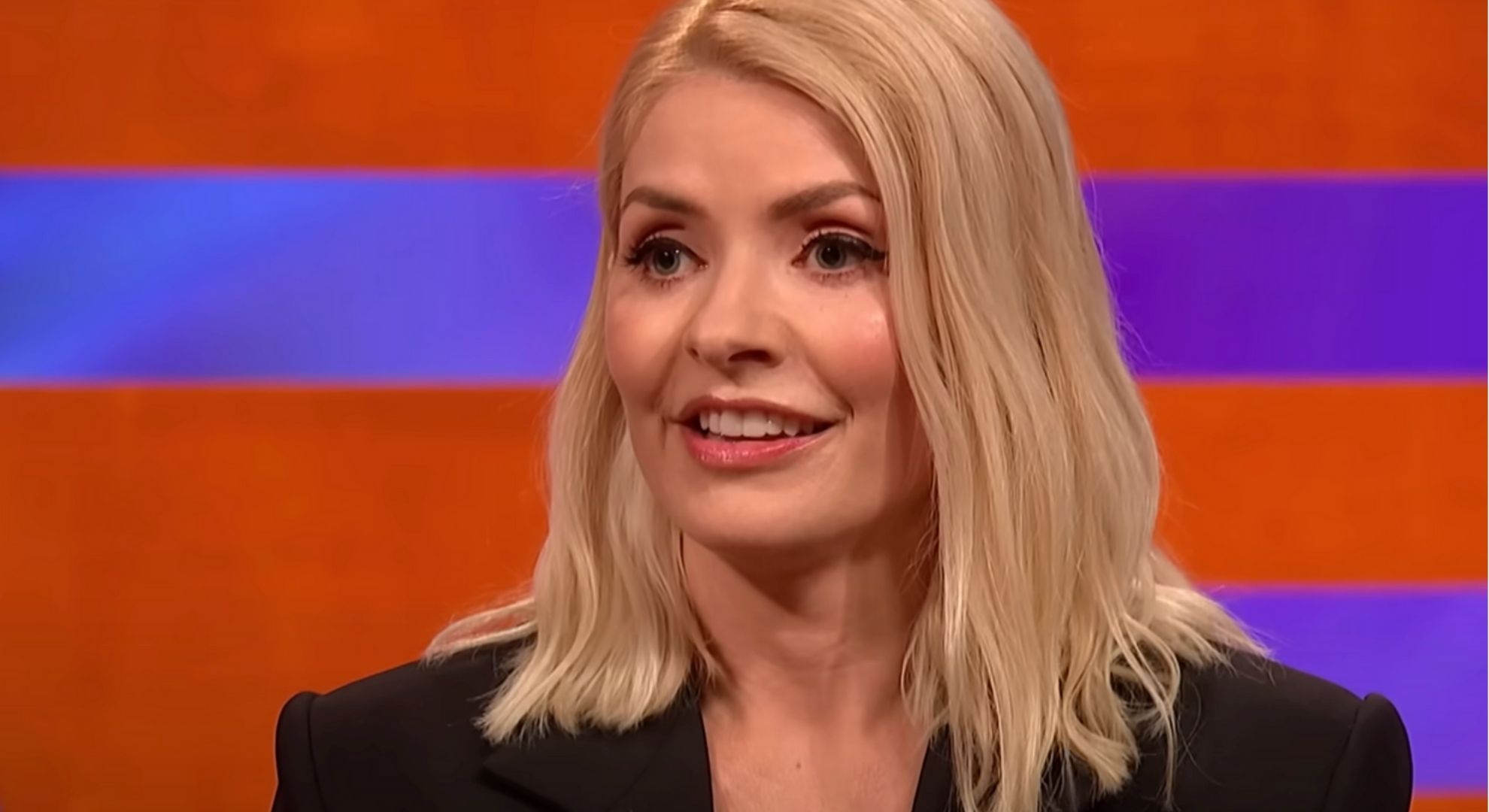 Holly Willoughby smiling on the Graham Norton Show 