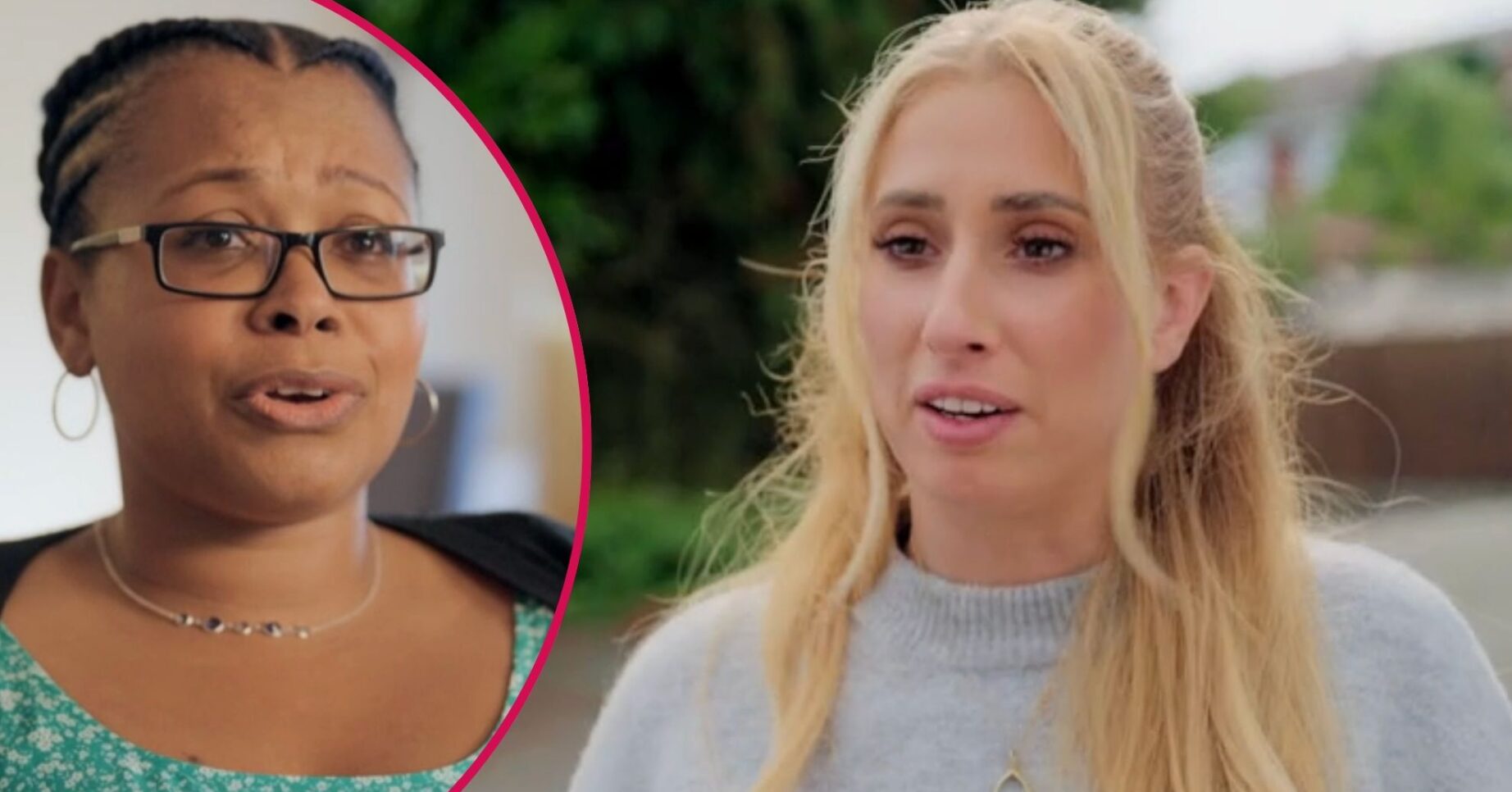 Katrina speaking to camera / Stacey Solomon looking serious on Sort Your Life Out