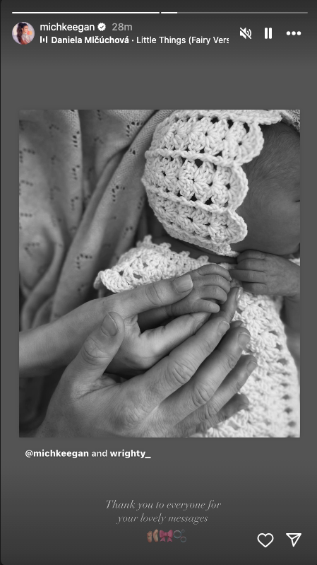 Michelle Keegan's black and white baby snap