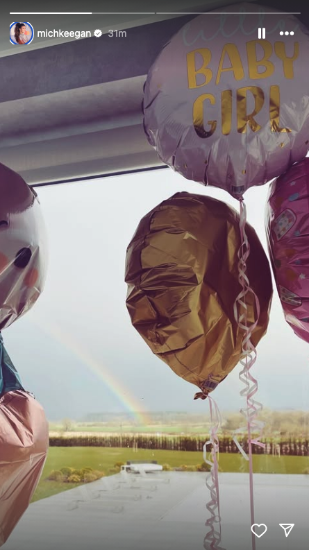 Balloons and a rainbow at Michelle Keegan's home