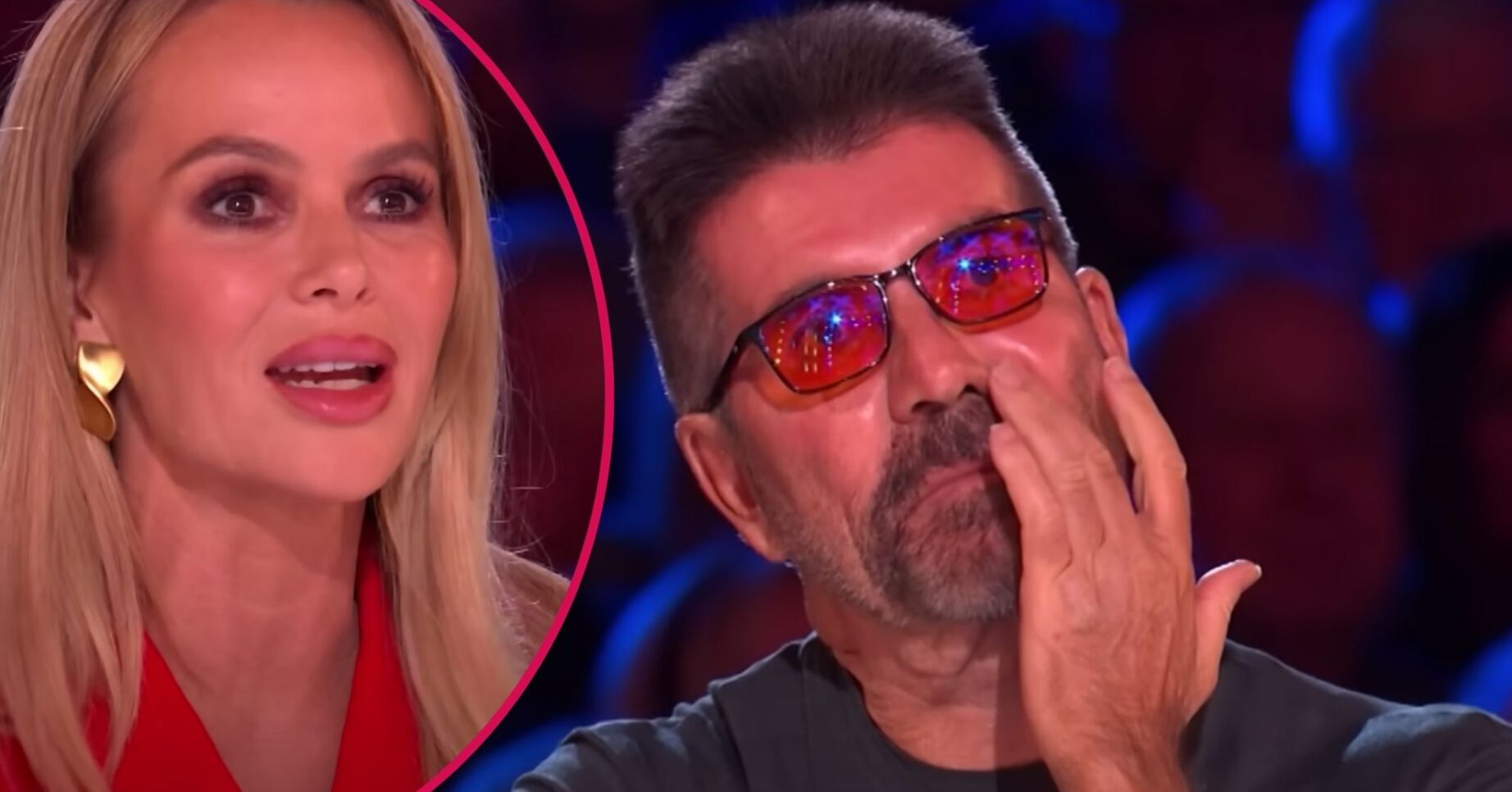 Amanda Holden looks surprised, Simon Cowell appears concerned