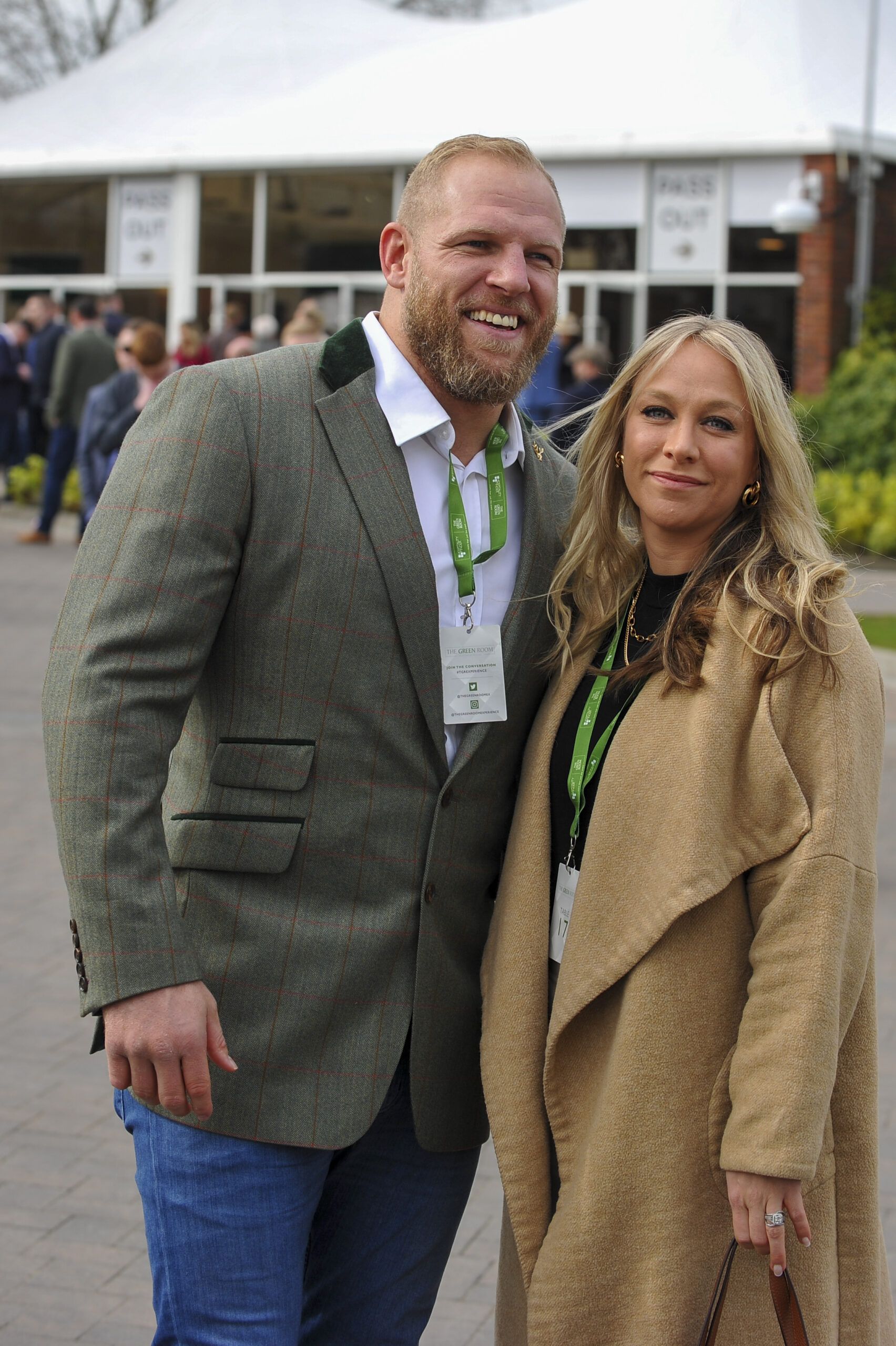 James Haskell and Chloe Madeley smiling at Cheltenham