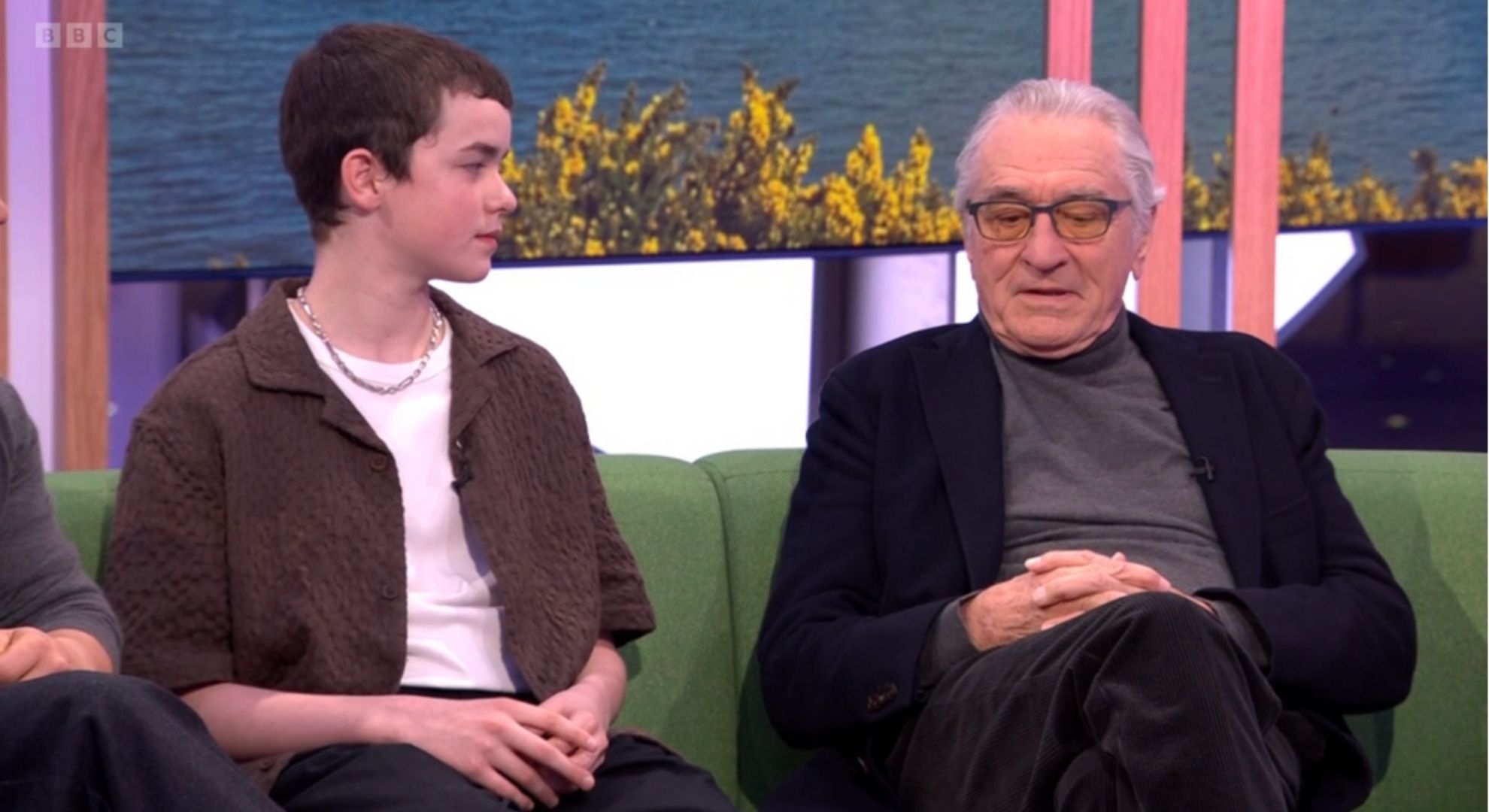 Owen Cooper looking at Robert De Niro on The One Show