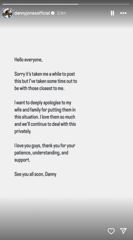 Danny Jones' Instagram apology